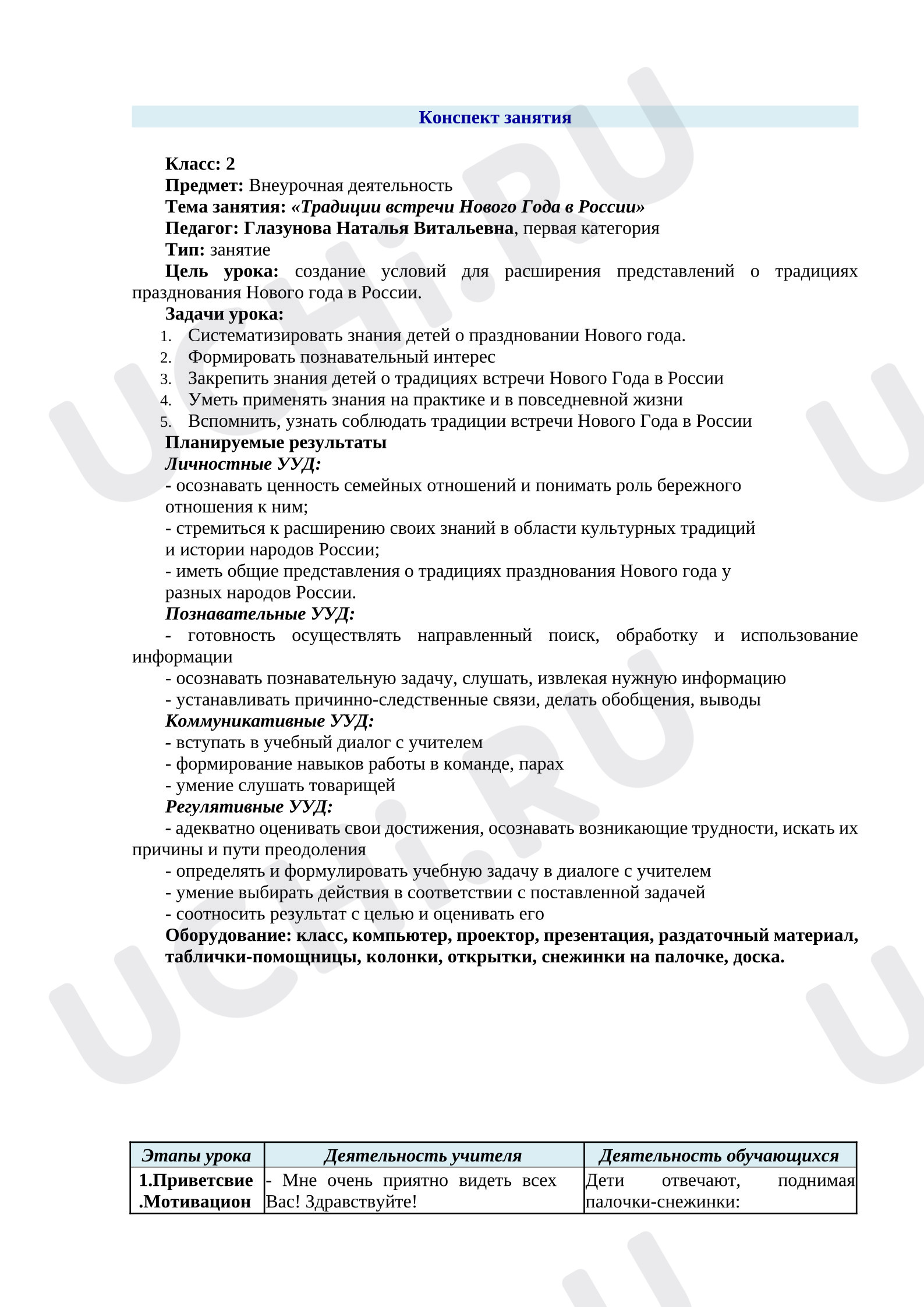 Предпросмотр материала Конспект занятия. Традиции встречи Нового Года в России.