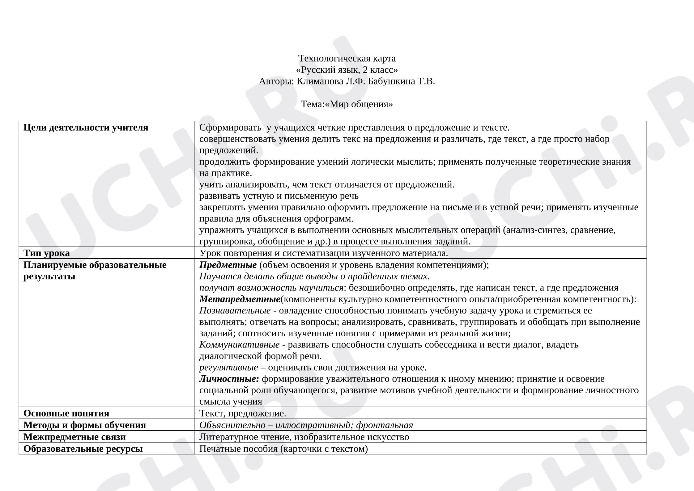 Предпросмотр материала План урока русского языка. Текст, предложение.