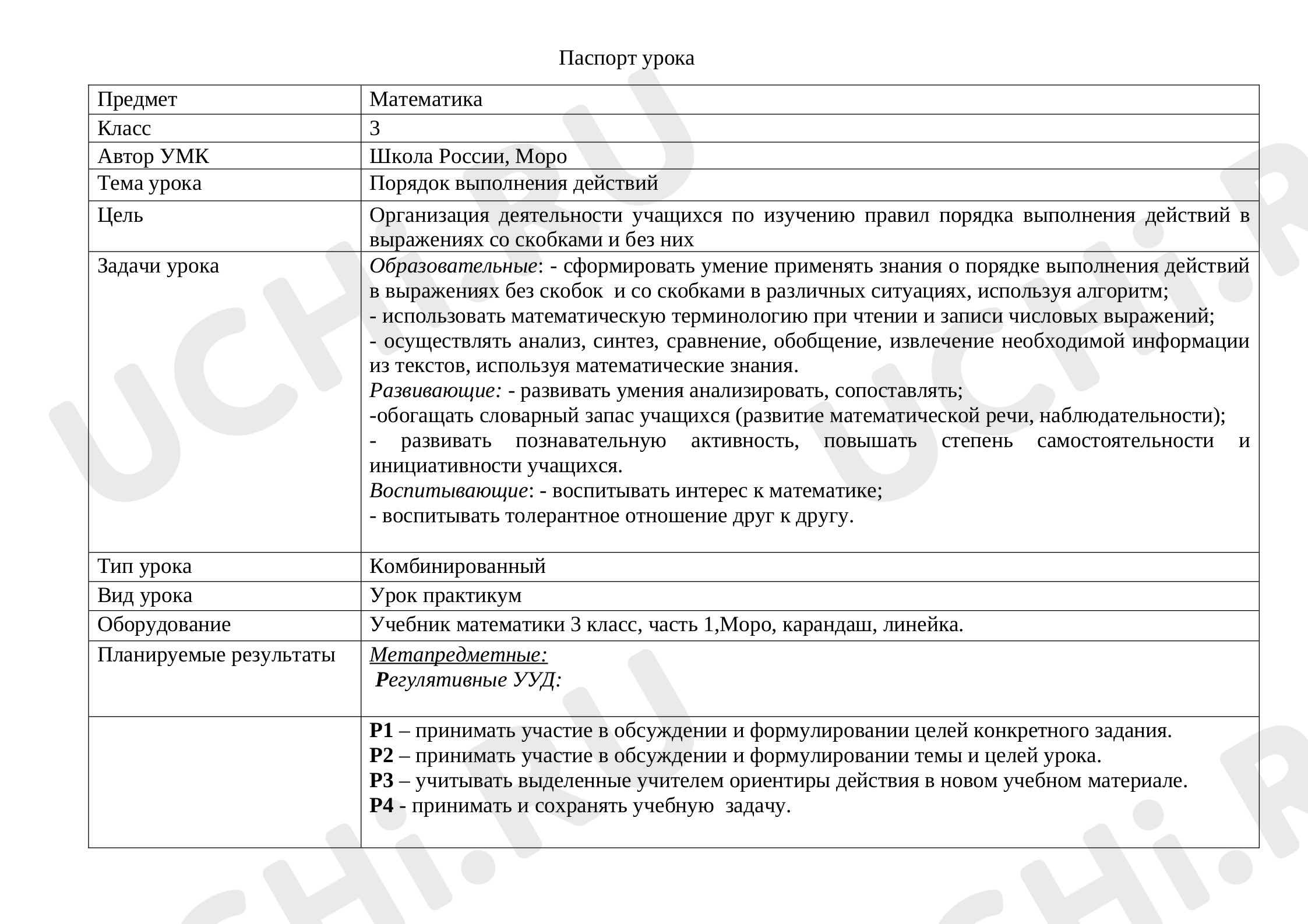 Предпросмотр материала Порядок выполнения действий