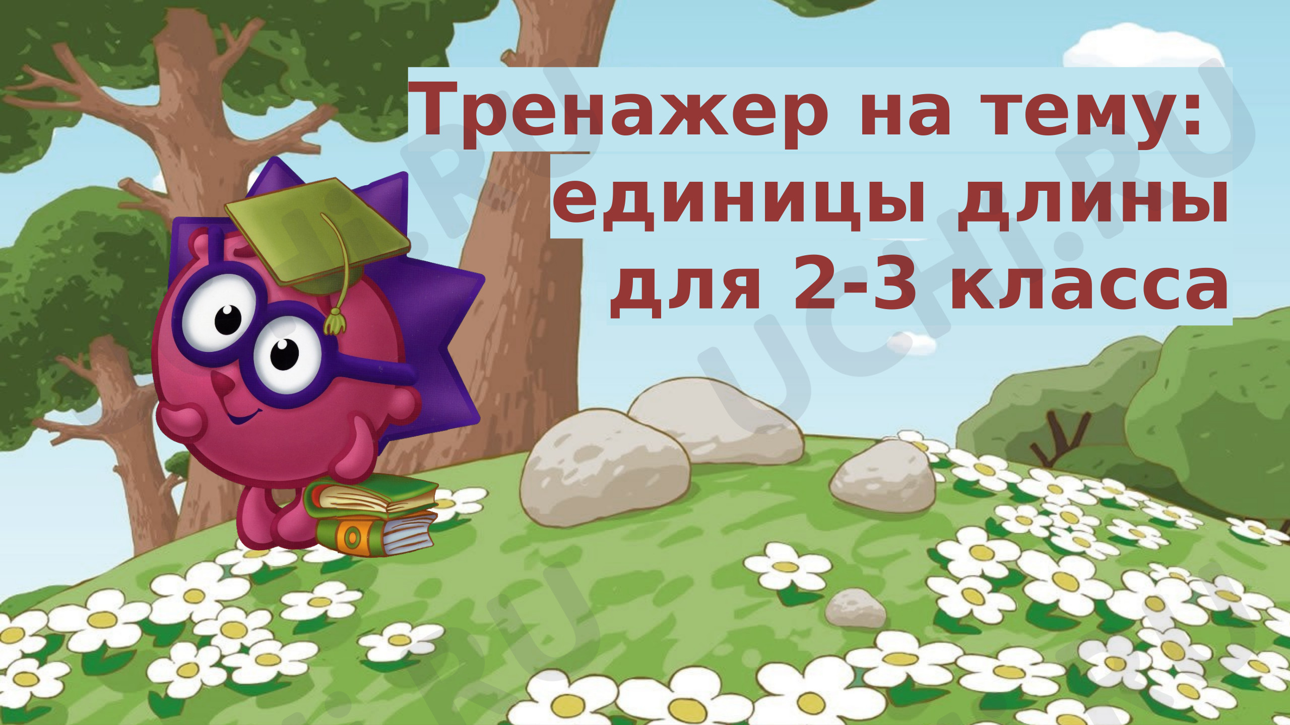 Предпросмотр материала Презентация к уроку математики. Тренажер на тему единицы длины для 2-3 класса.