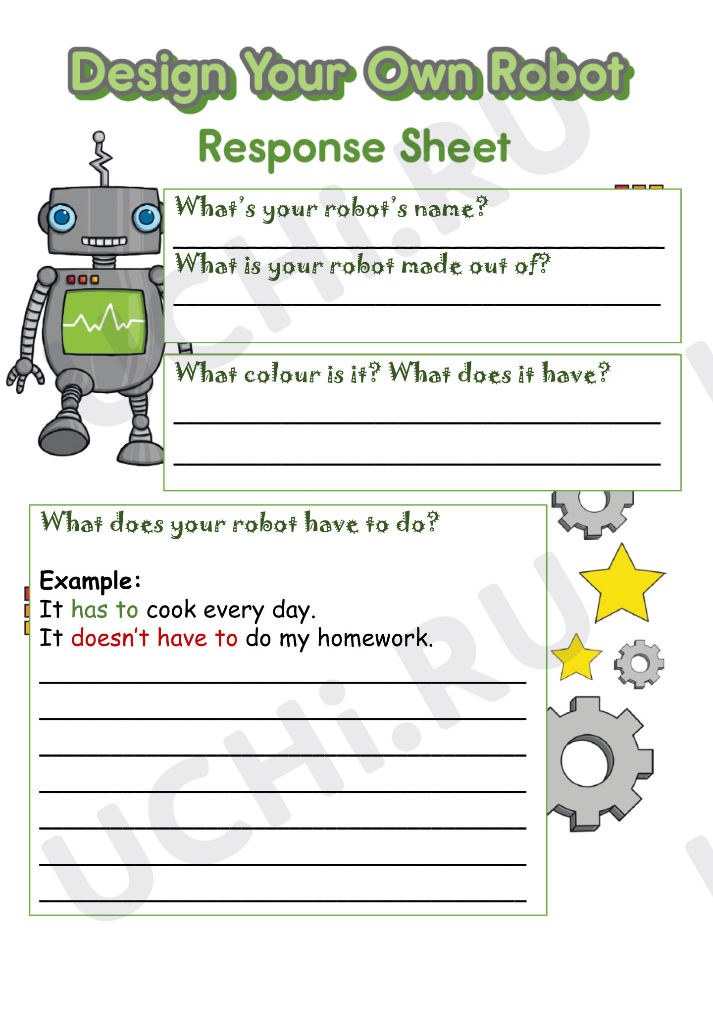 Предпросмотр материала Рабочий лист к уроку английского языка. A craft - Make your own robot.