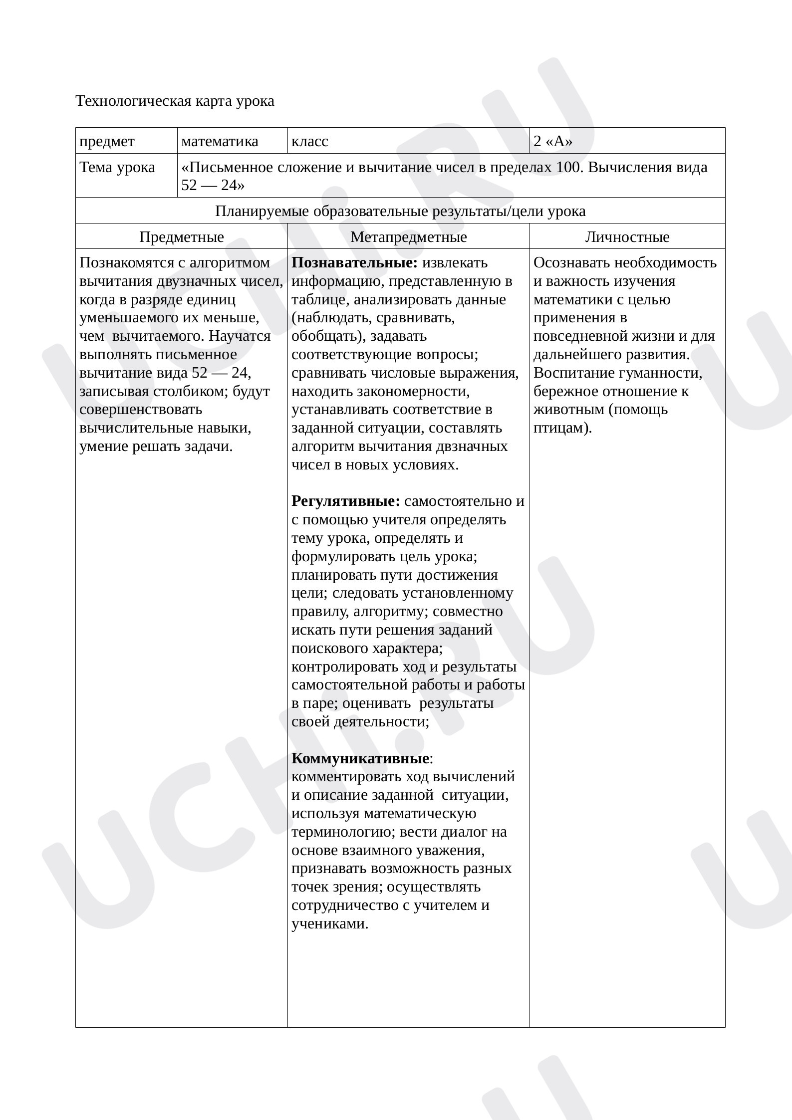 Предпросмотр материала Письменное вычитание, вида 52-24