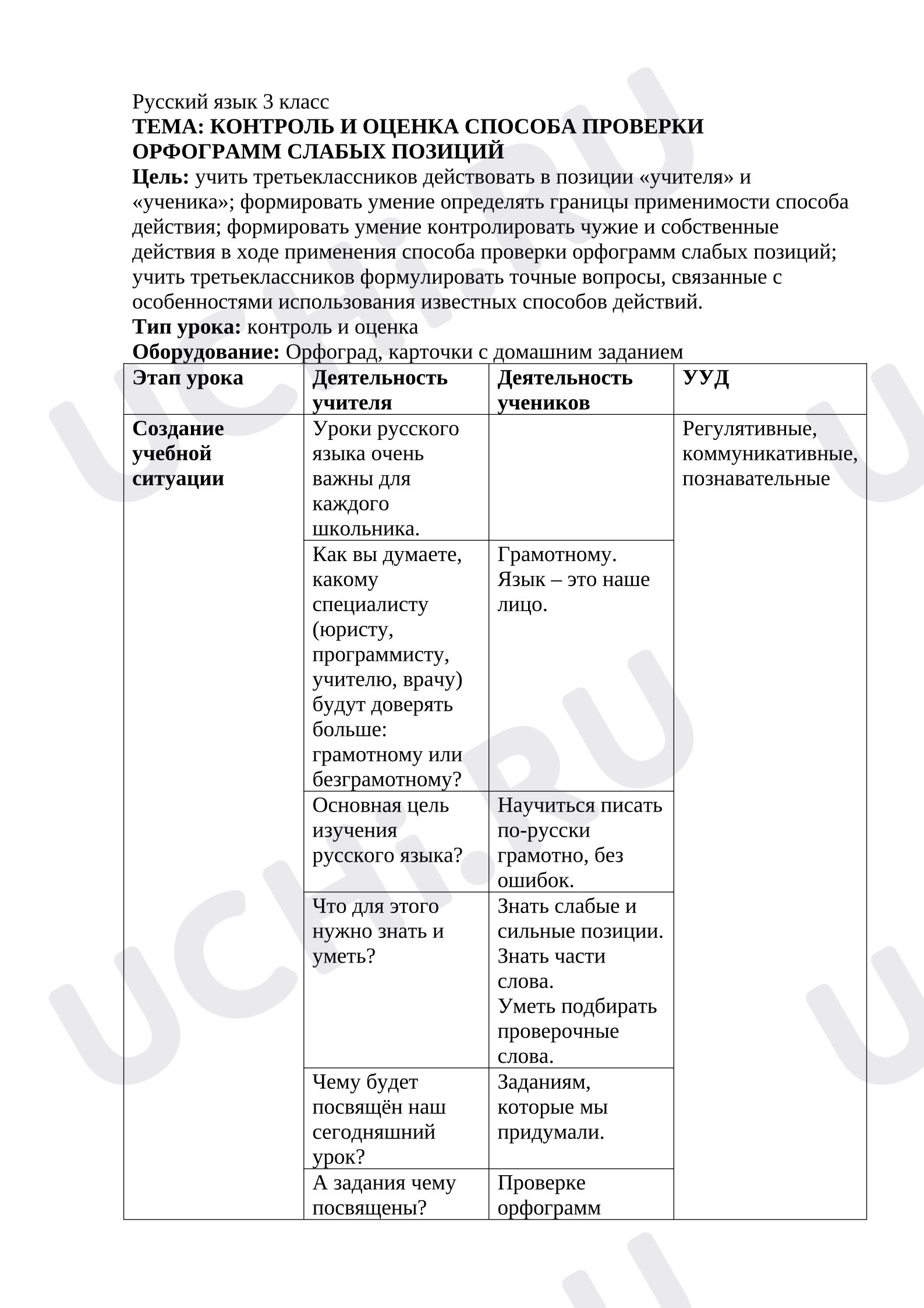 Предпросмотр материала План урока по русскому языку. Контроль и оценка способа проверки орфограмм слабых позиций.