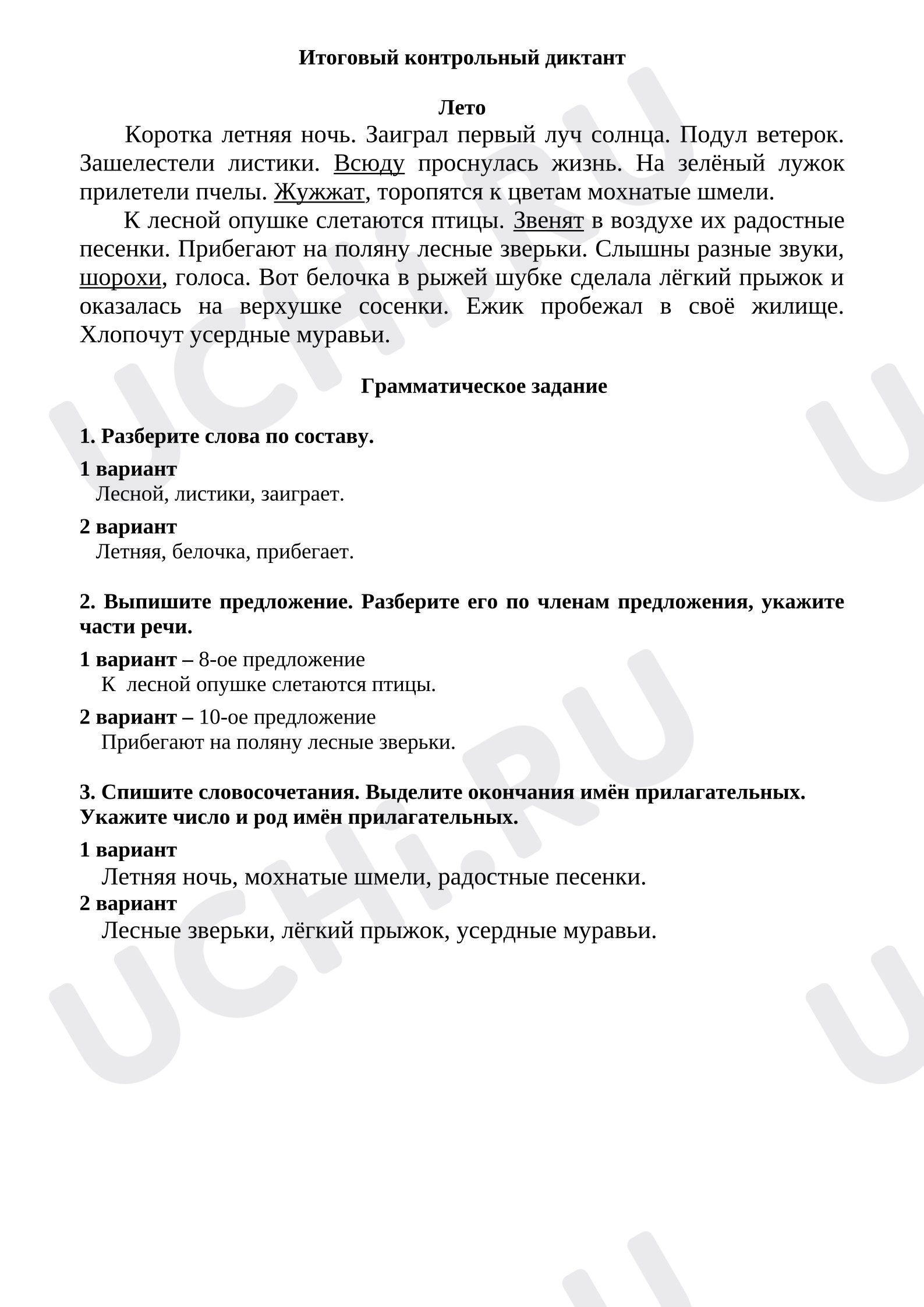 Предпросмотр материала Русский язык. Итоговый диктант за 3 класс