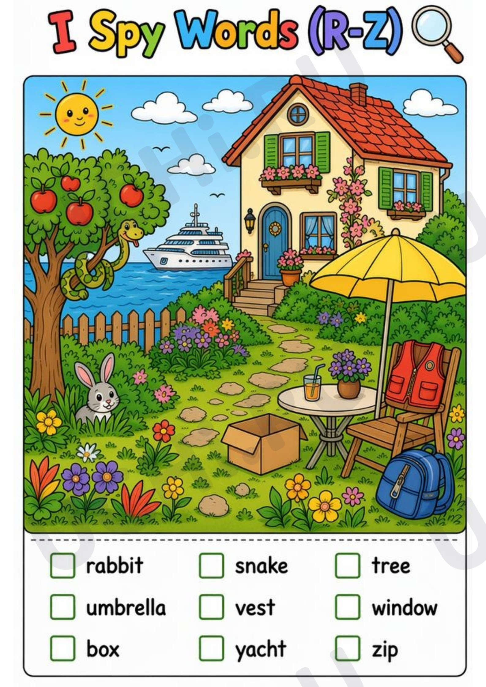 Предпросмотр материала Рабочий лист к уроку английского языка. Letters R-Z. I spy words game.