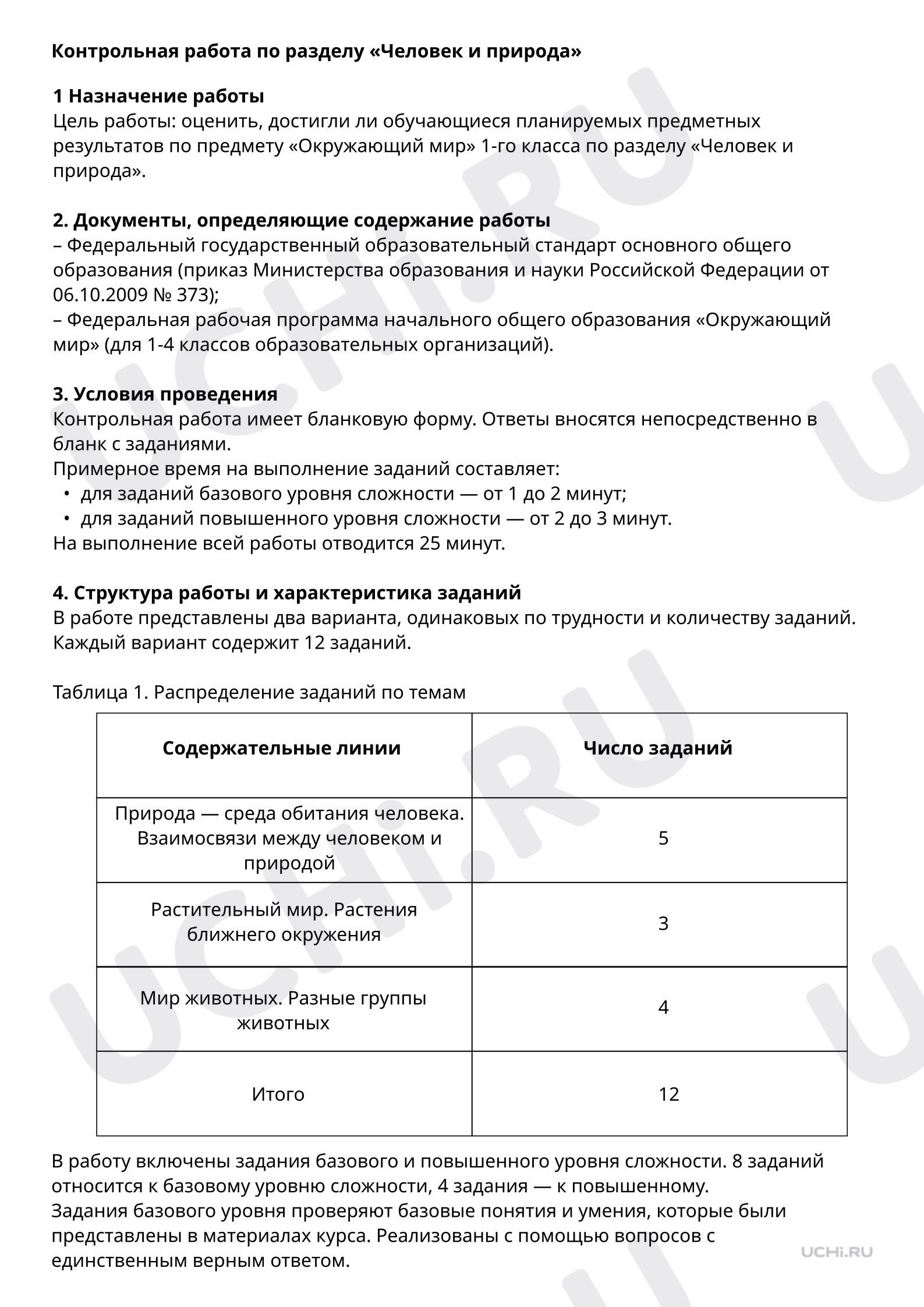 🖍 Проверочная работа №4 по теме “Человек и природа. Спецификация” для 1 ...