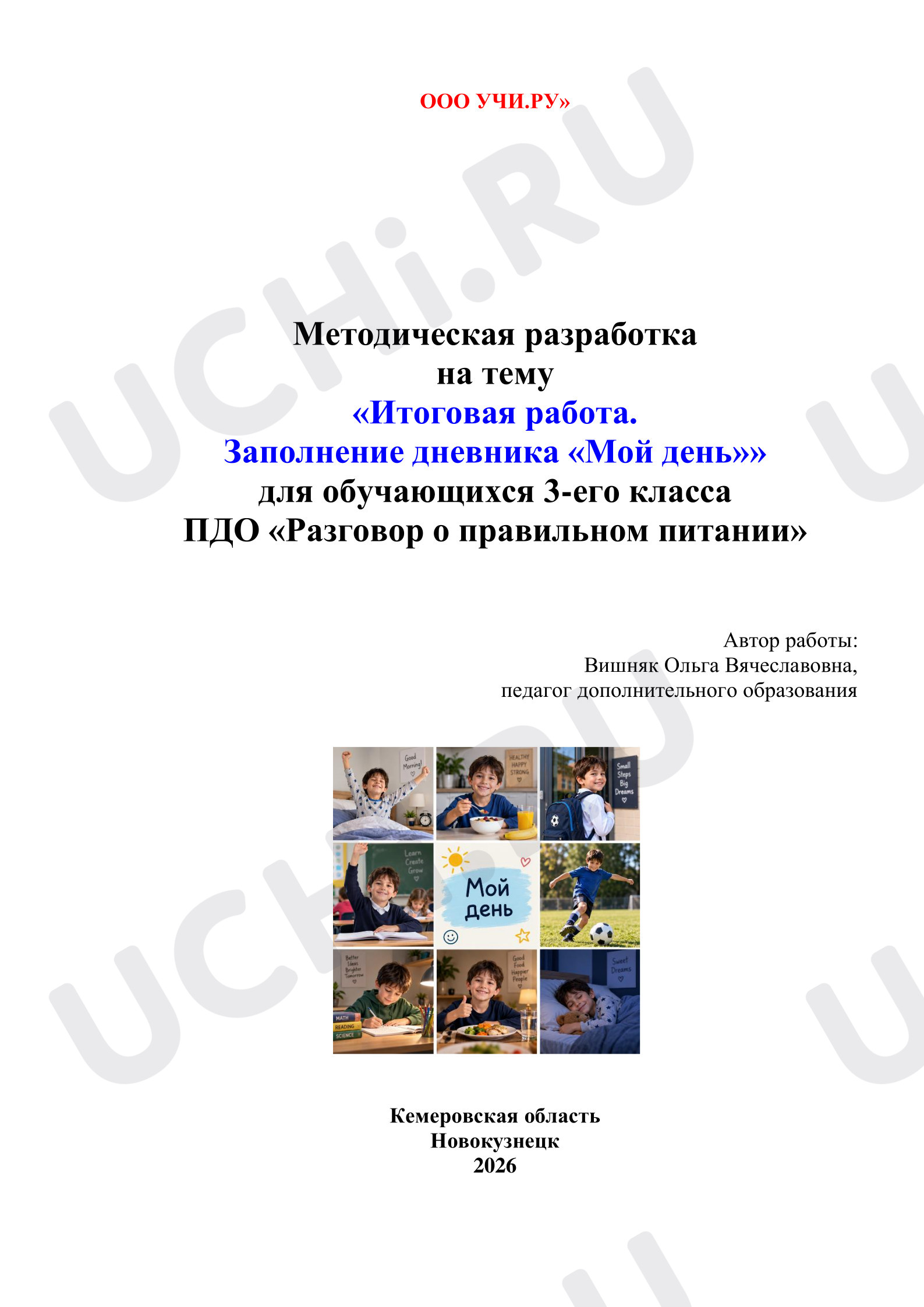 Предпросмотр материала Итоговая работа. Заполнение дневника «Мой день»