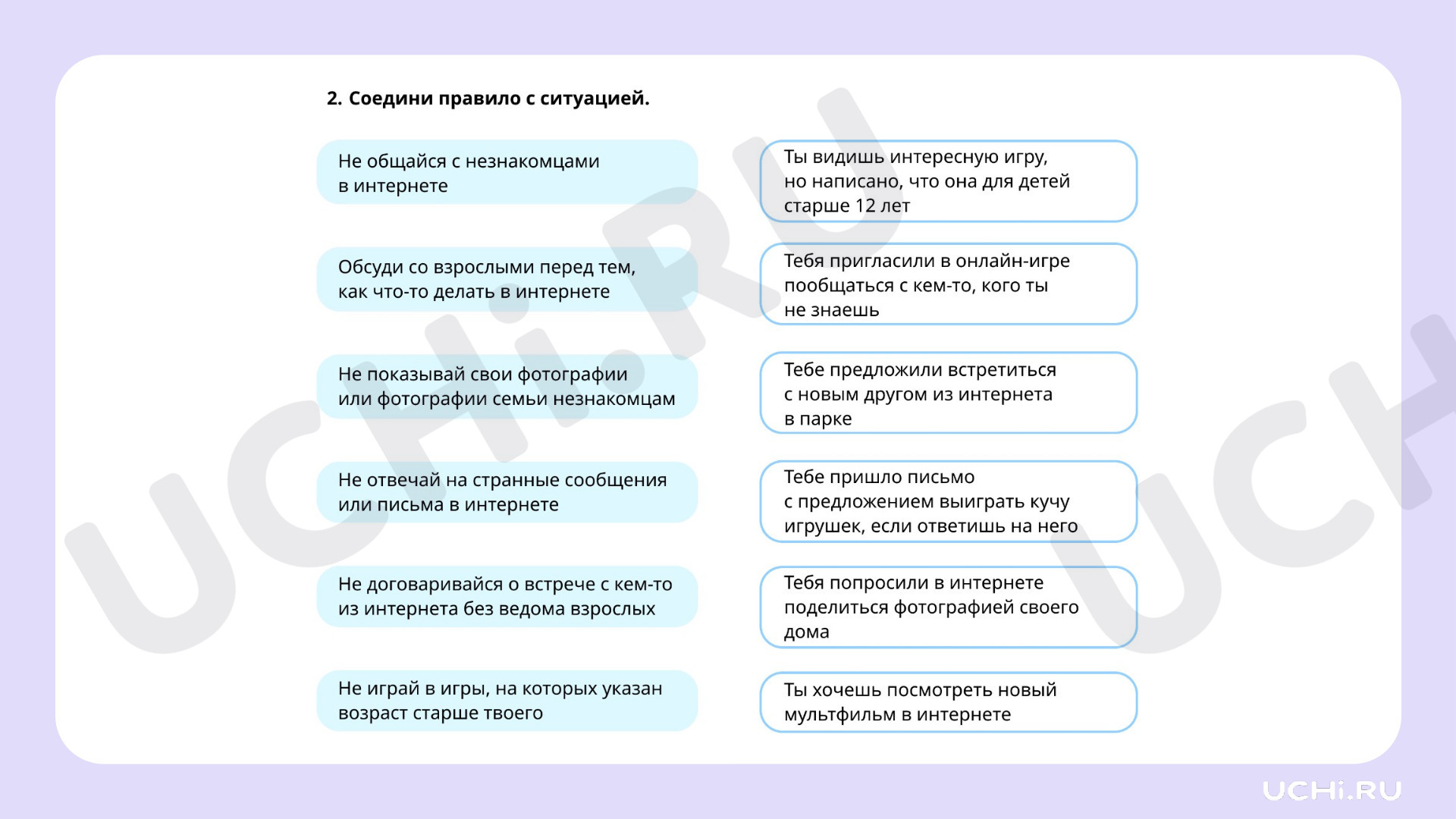 Рабочие листы по теме «Знакомься: электронные ресурсы школы». Повышенный  уровень: Интернет. Правила безопасного поведения в интернете | Учи.ру