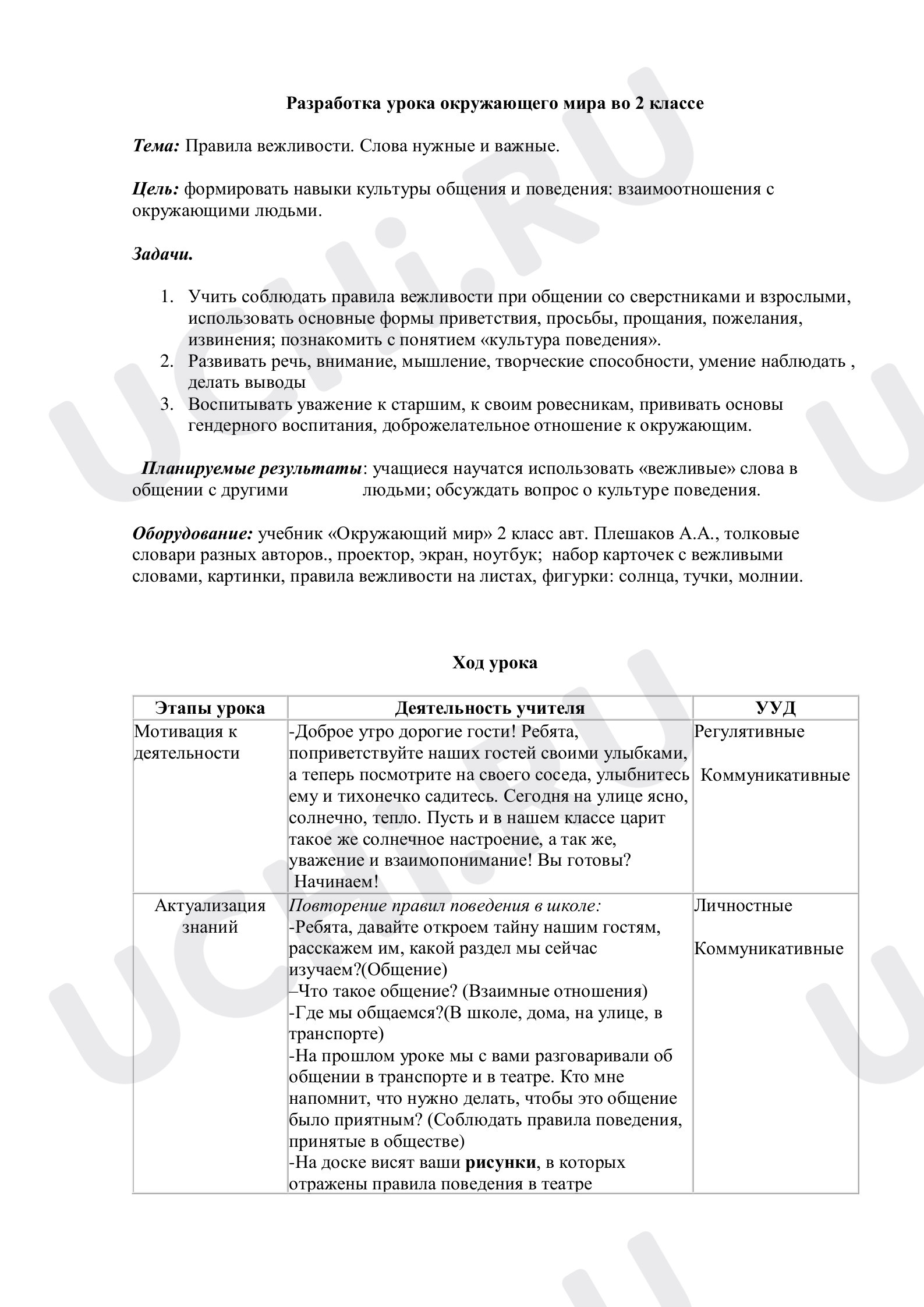 Предпросмотр материала Разработка урока окружающего мира во 2 классе "Правила вежливости. Слова нужные и важные".