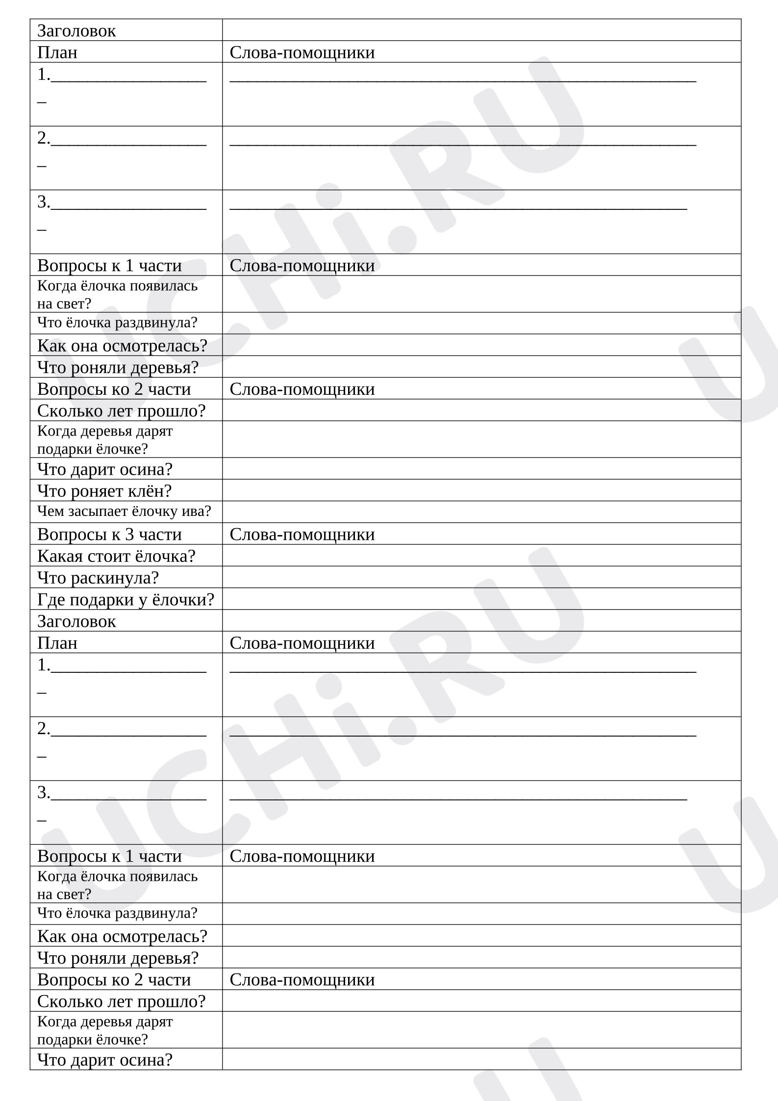 Предпросмотр материала Рабочие листы к уроку русского языка. Изложение «Ёлочка».