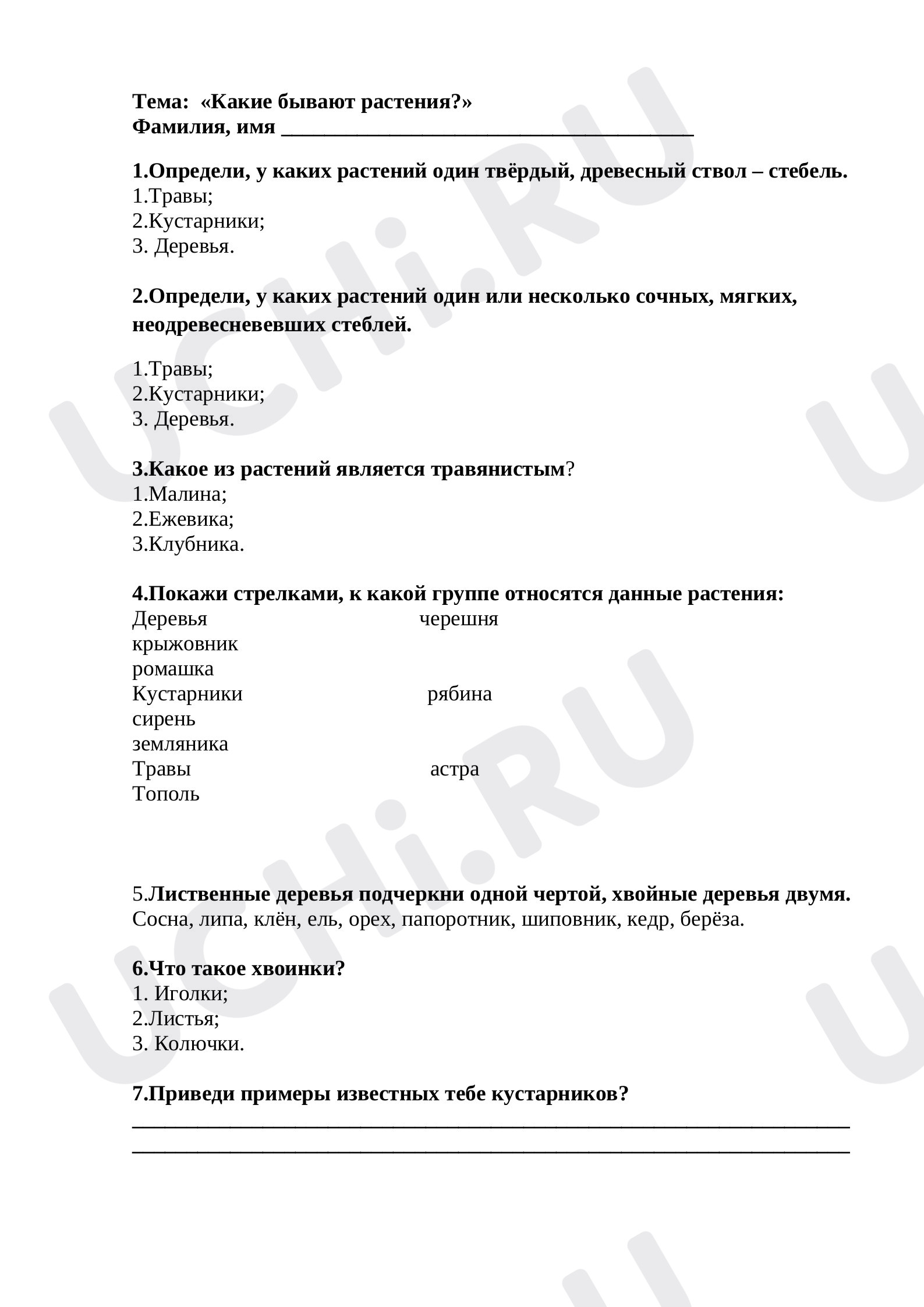 Предпросмотр материала Тест по окружающему миру по теме "Какие бывают растения"