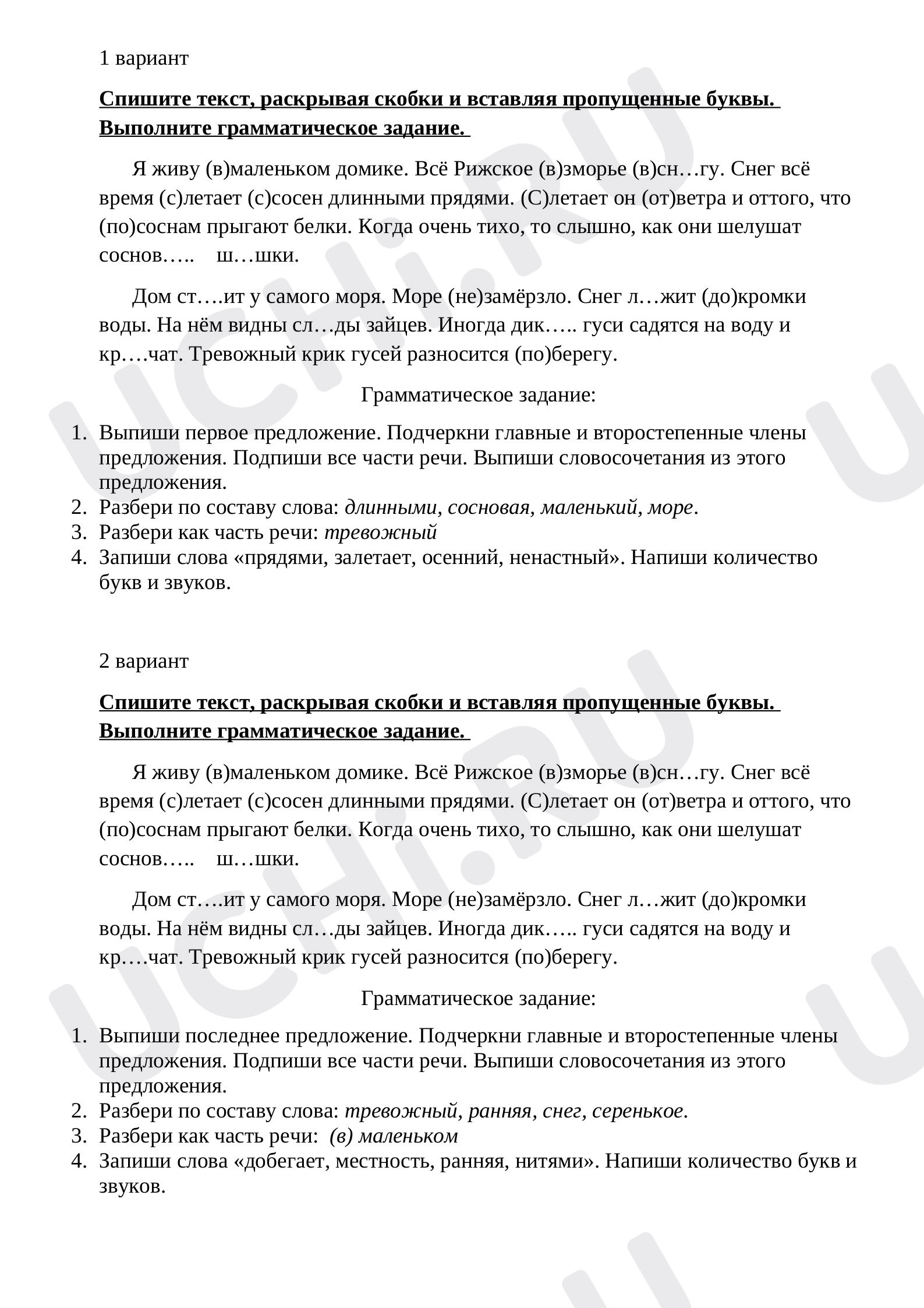 Предпросмотр материала Орфографическая карточка с грамматическим заданием (повторение орфограмм начальная школа)