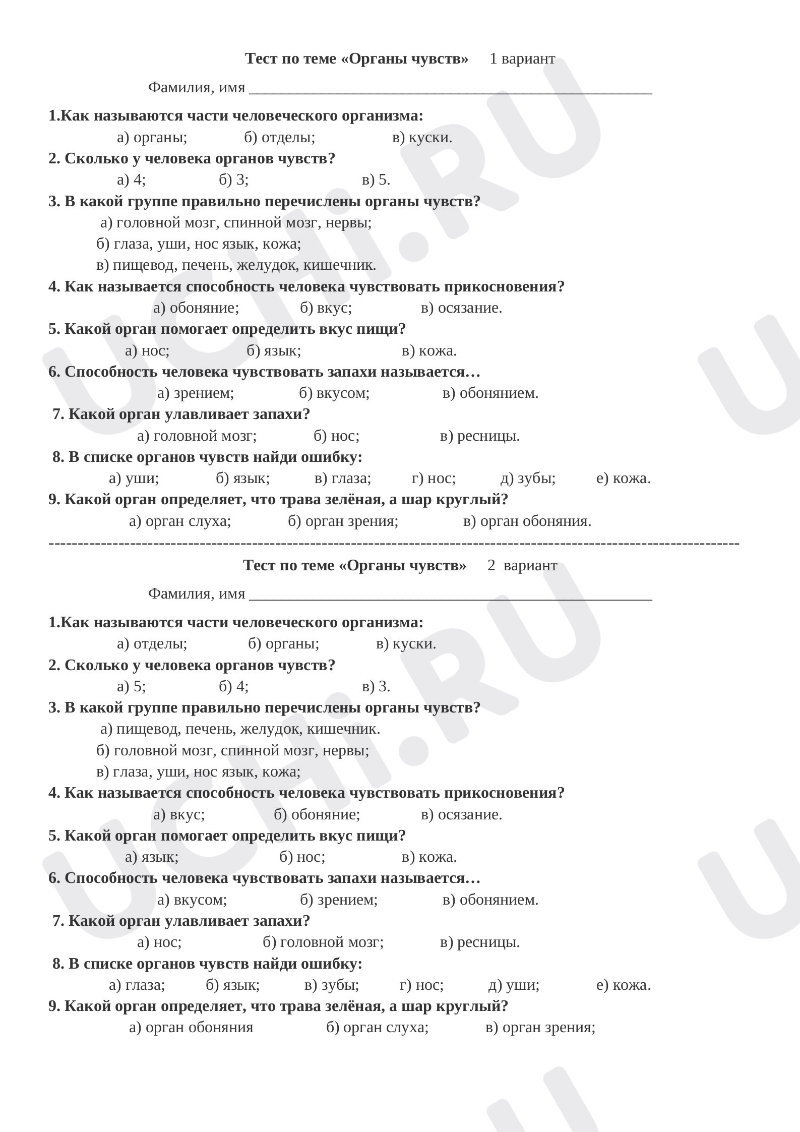 Предпросмотр материала Органы чувств