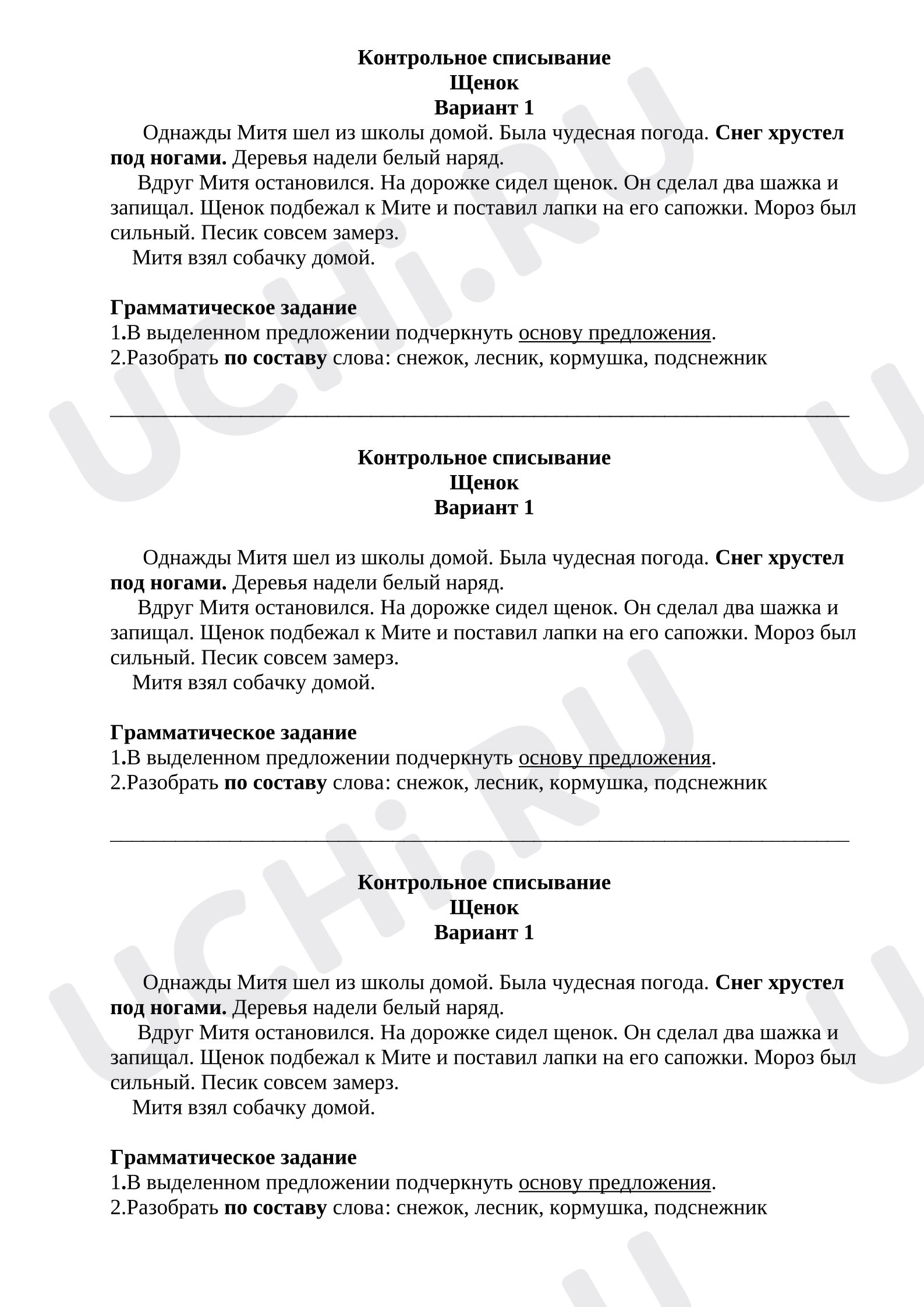 Предпросмотр материала Контрольное списывание