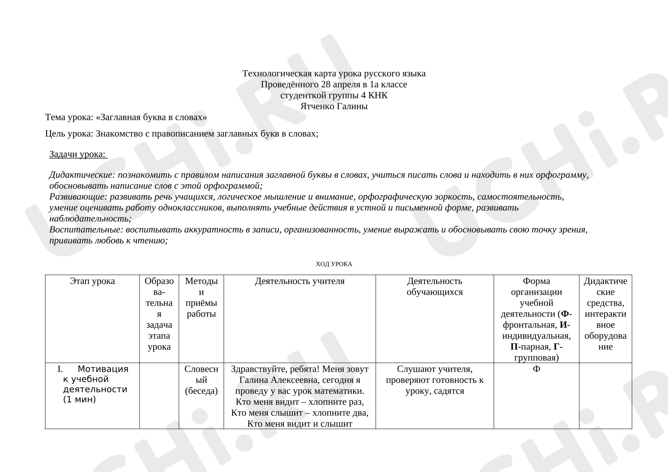 Предпросмотр материала Технологическая карта урок русского языка «Заглавная буква».
