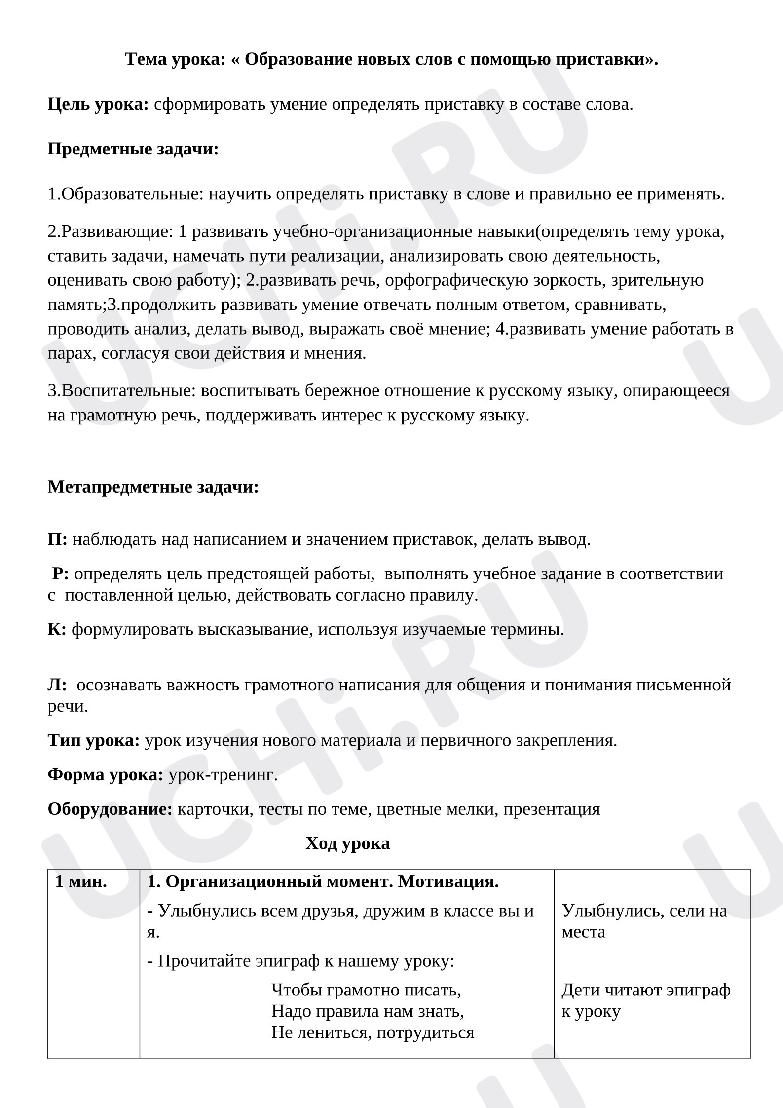 Предпросмотр материала Конспект урока по русскому языку по теме "Приставка"