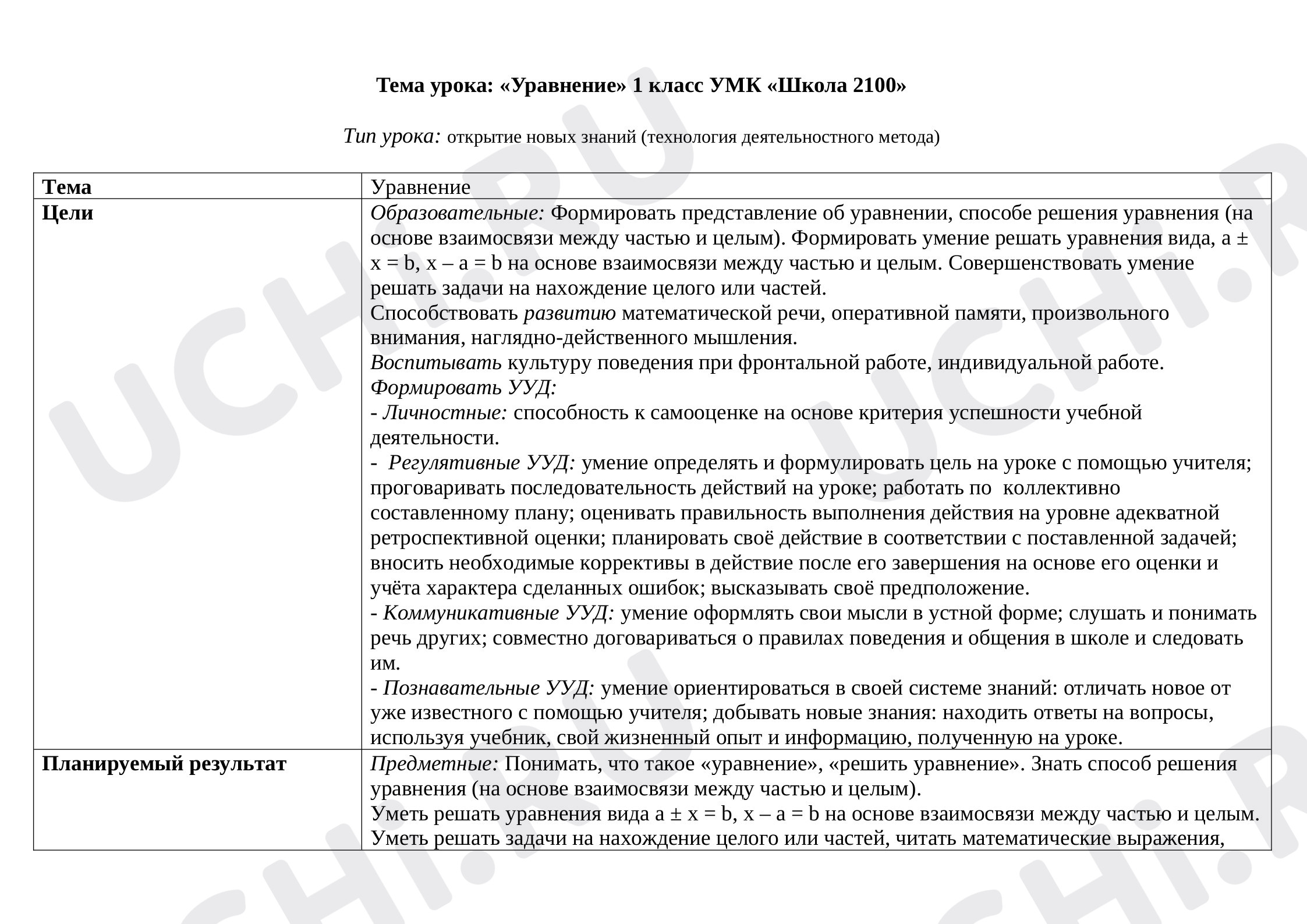 Предпросмотр материала Уравнение