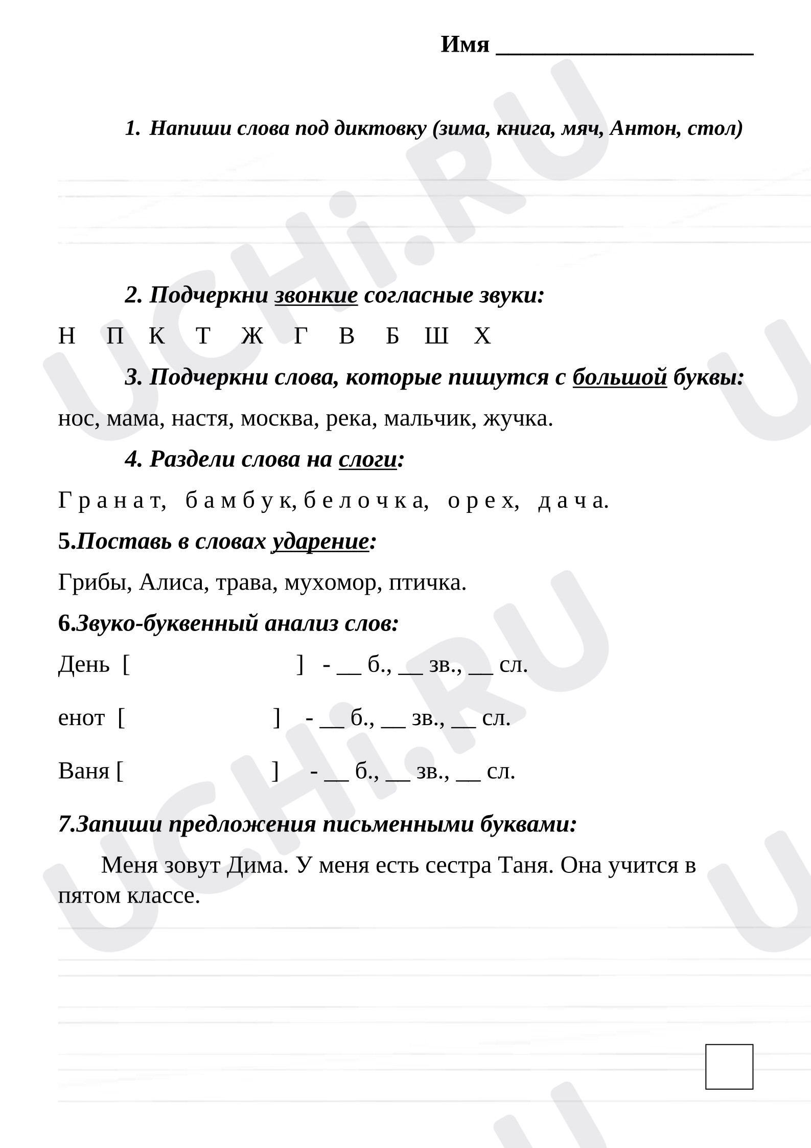 Предпросмотр материала Проверочная работа по русскому языку. Первое полугодие.