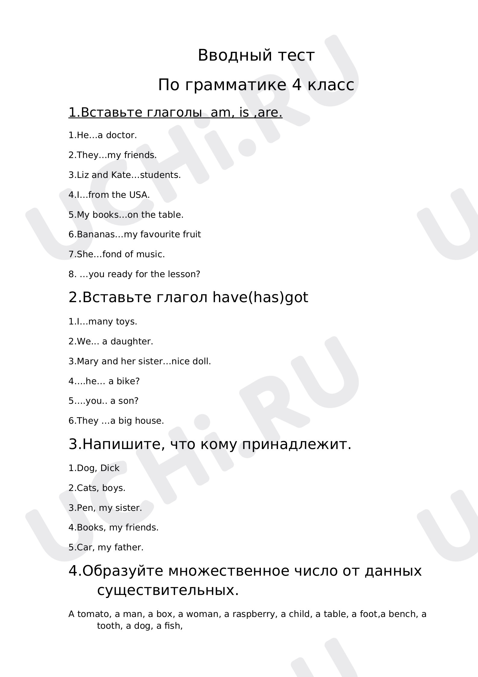 Предпросмотр материала Вводный тест по грамматике