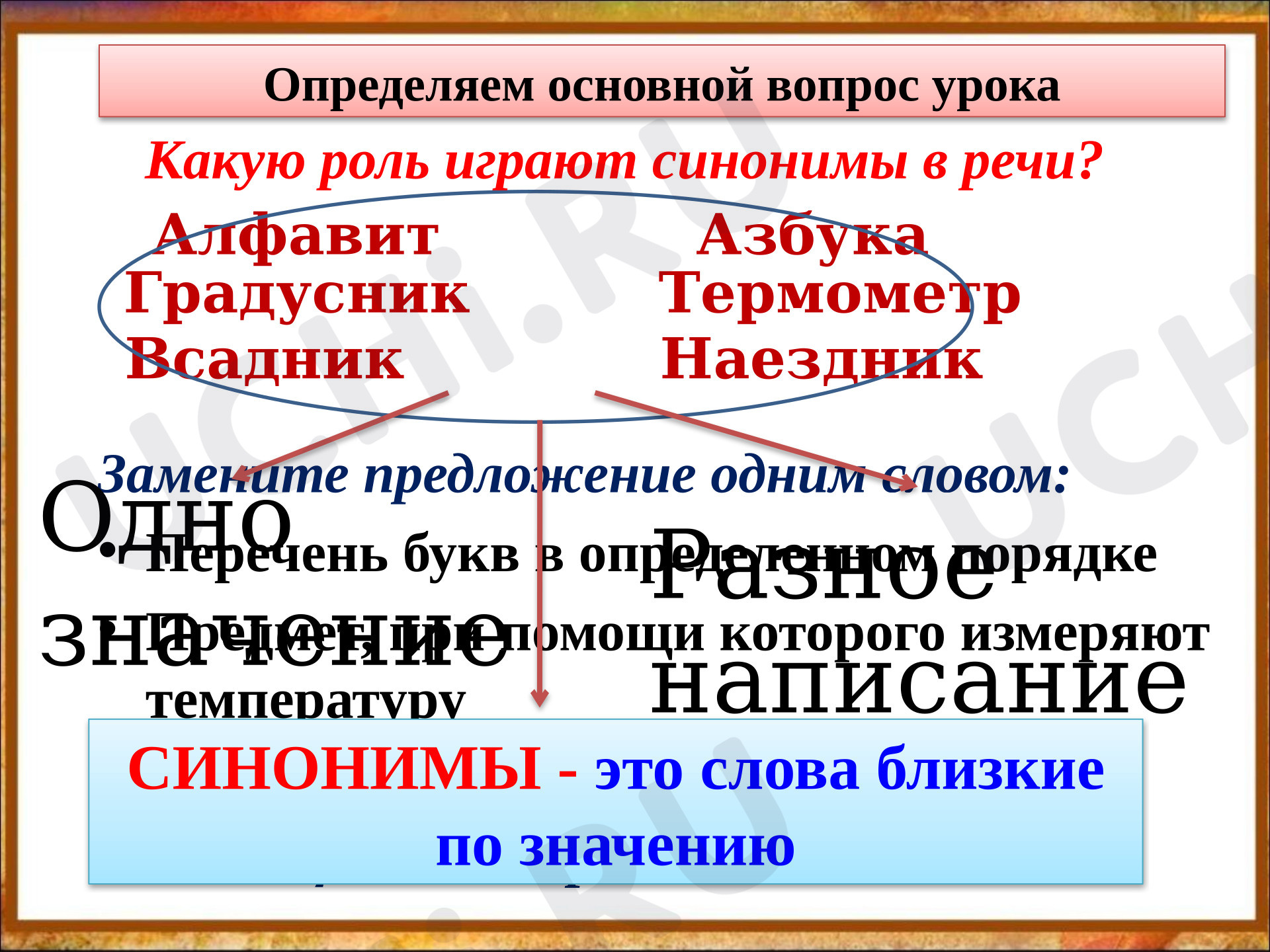 Предпросмотр материала Презентация к уроку русского языка. Синонимы и антонимы.