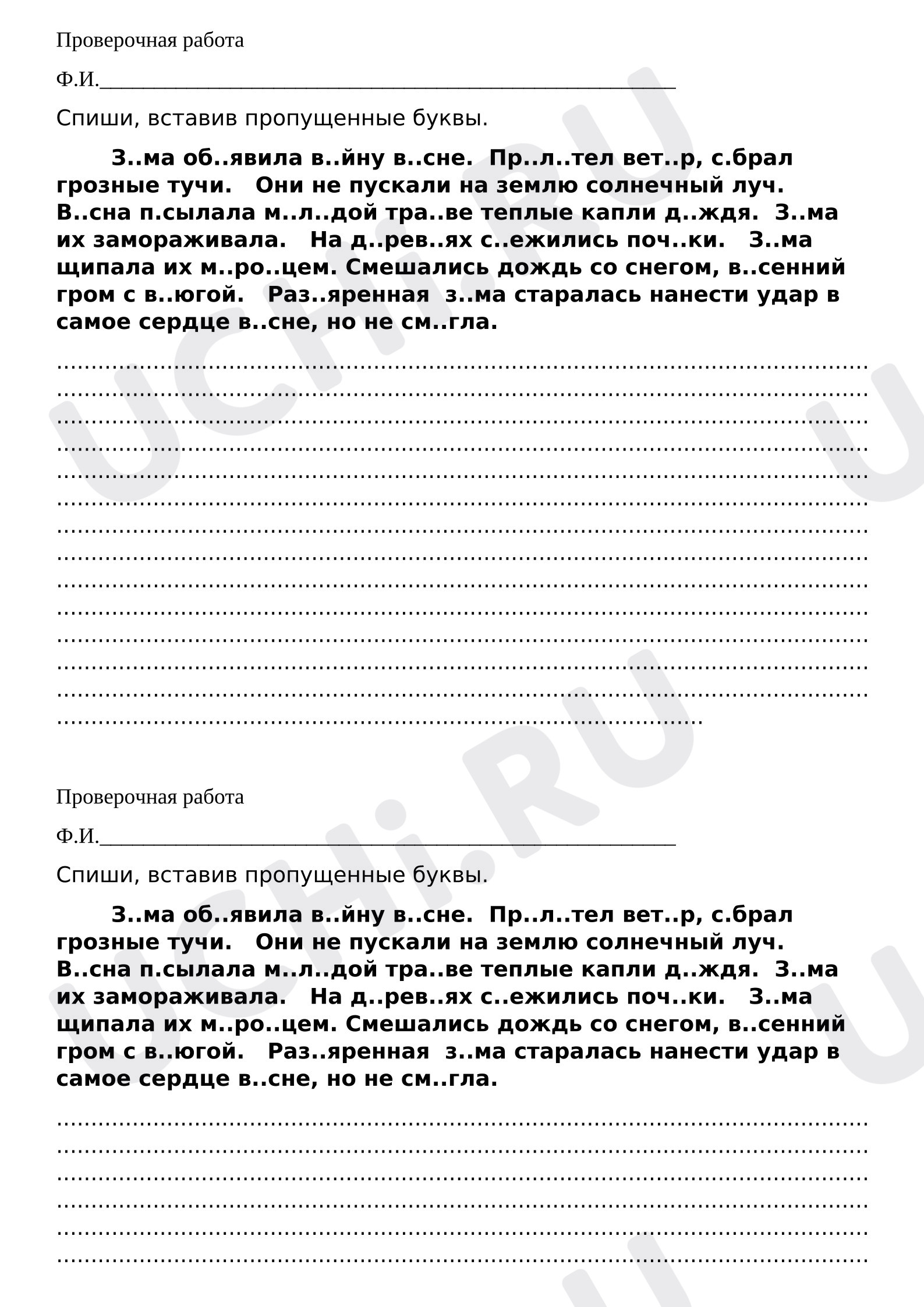 Предпросмотр материала Проверочная работа к уроку русского языка. Орфограммы.