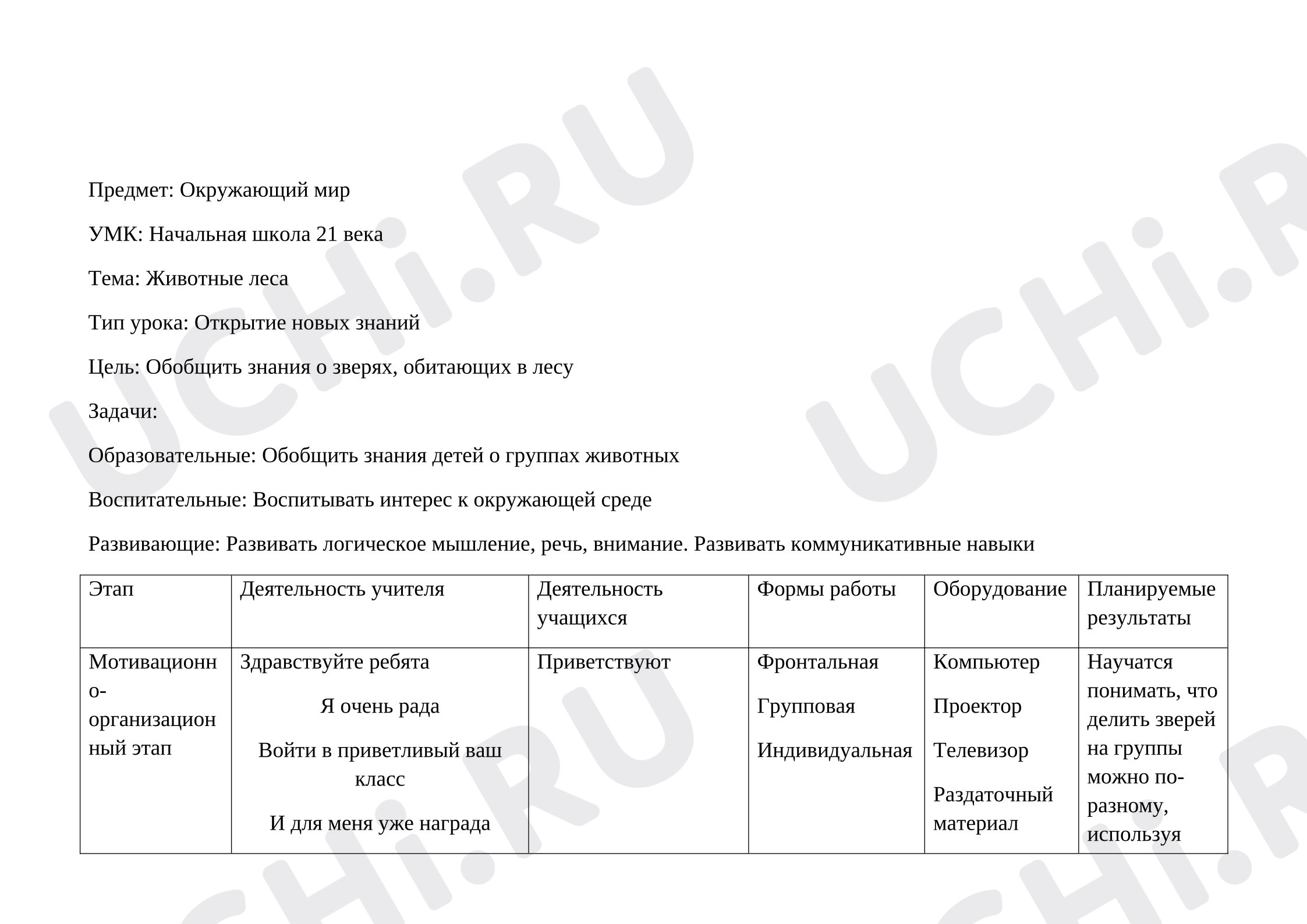 Предпросмотр материала План урока окружающего мира. Царства живой природы