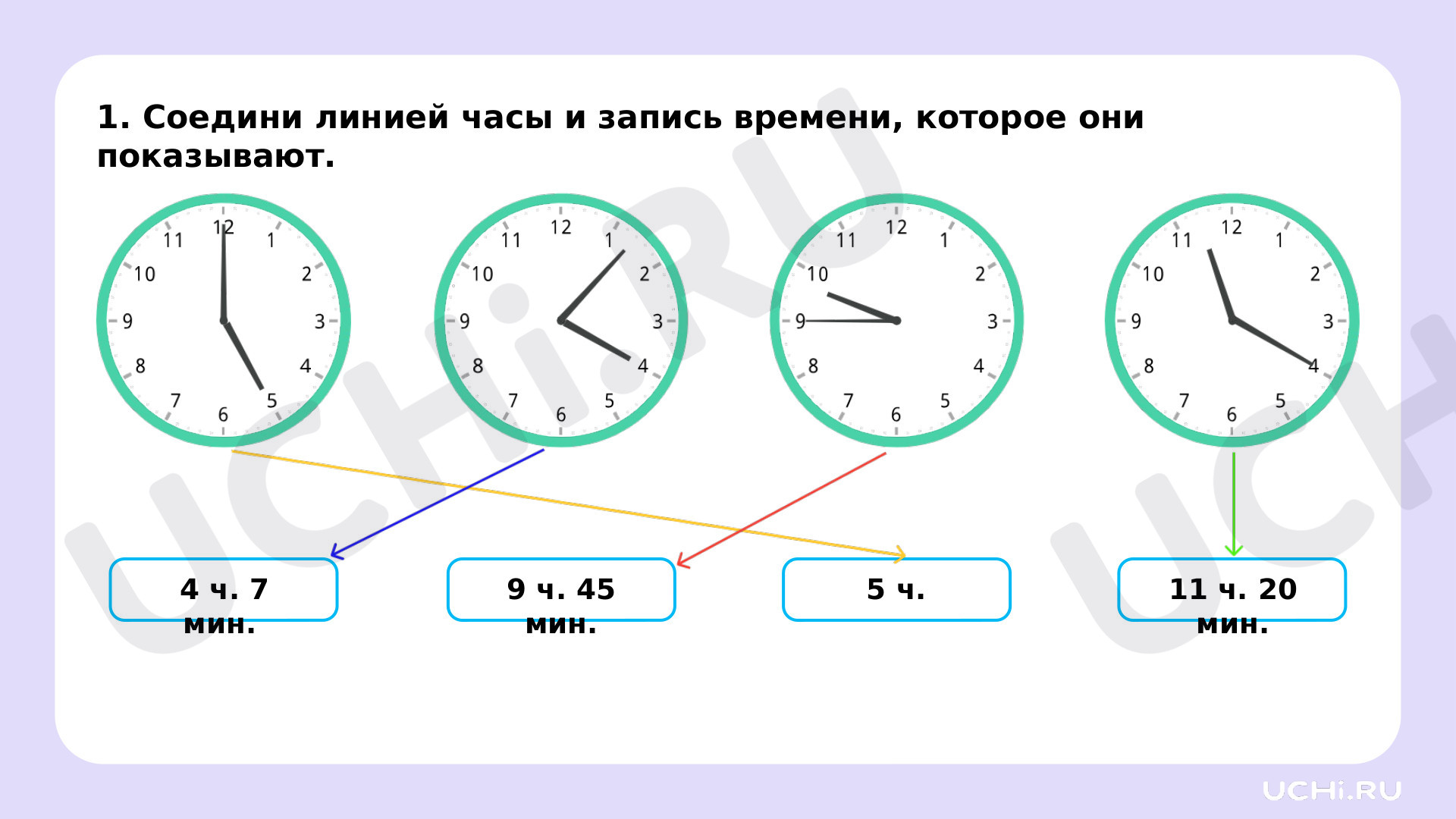 Работа с величинами: измерение времени (единицы времени — час, минута).  Определение времени по часам: Работа с величинами: измерение времени  (единицы времени – час, минута). Определение времени по часам | Учи.ру