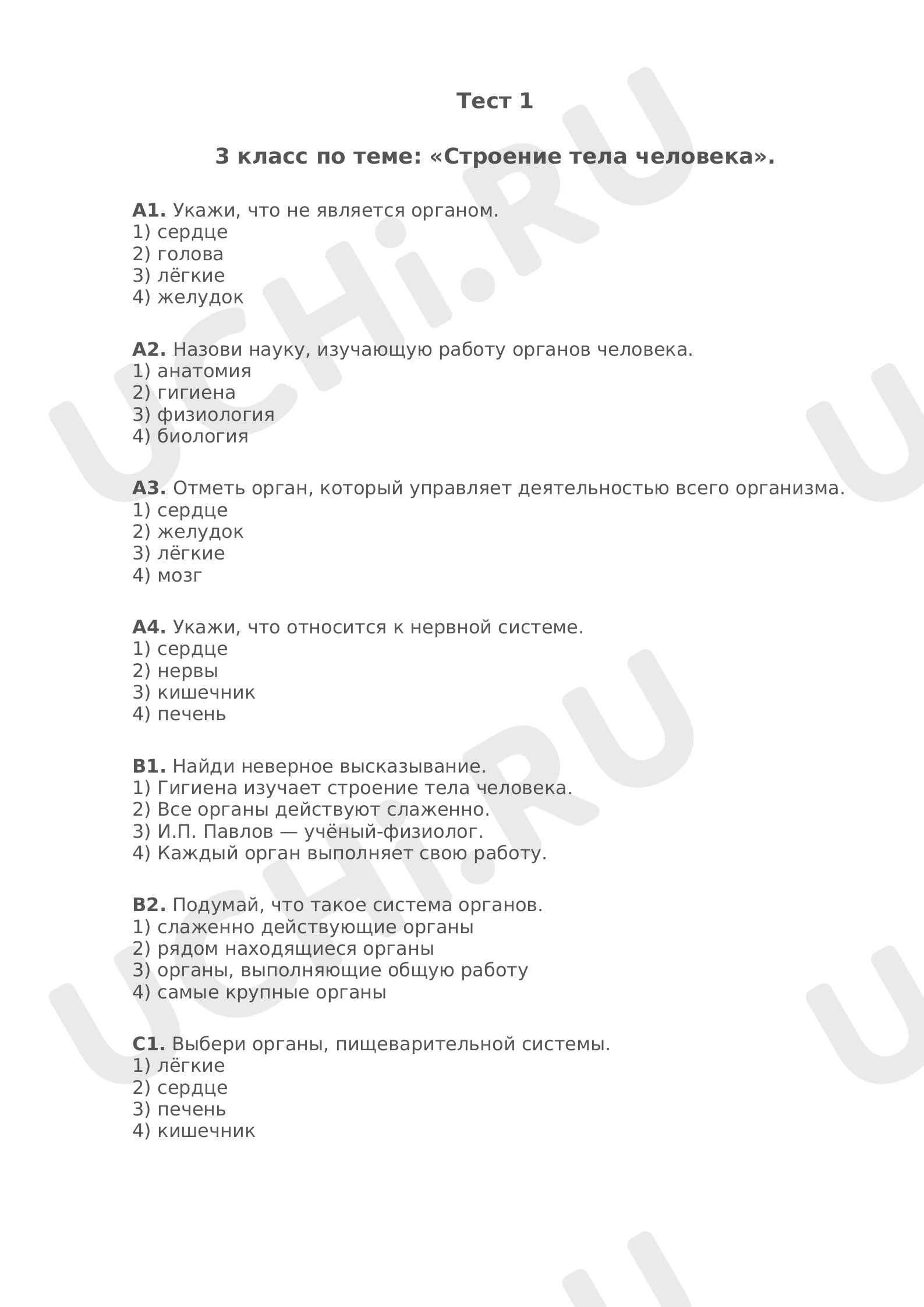 Предпросмотр материала Строение тела человека