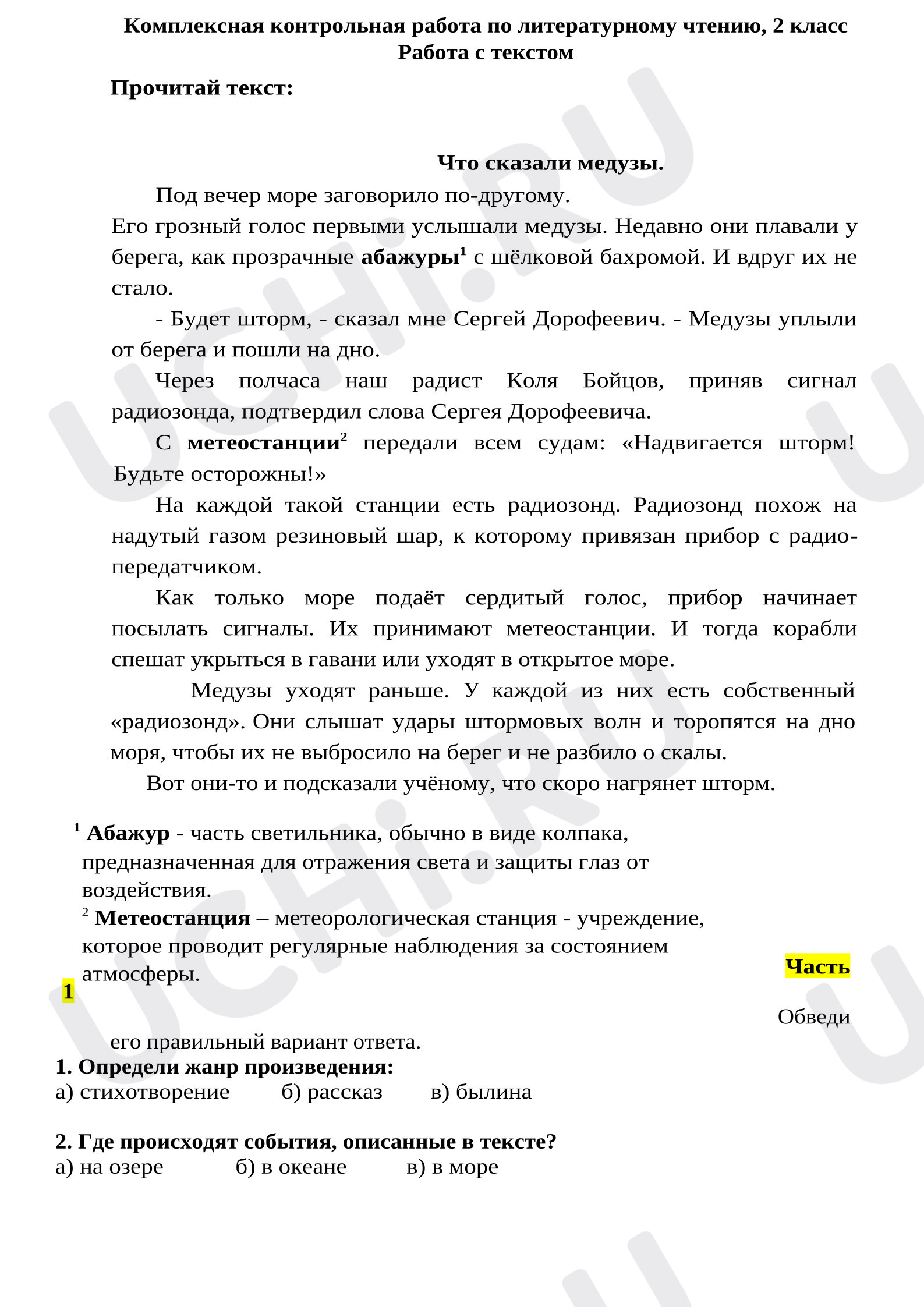 Предпросмотр материала Работа с текстом «Что сказали медузы».