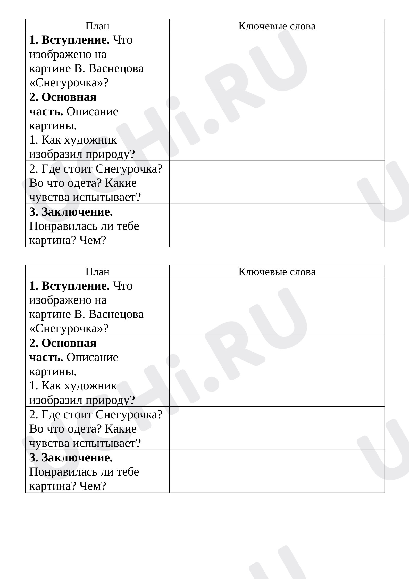 Предпросмотр материала Рабочий лист к уроку русского языка по теме: "Сочинение "Снегурочка"