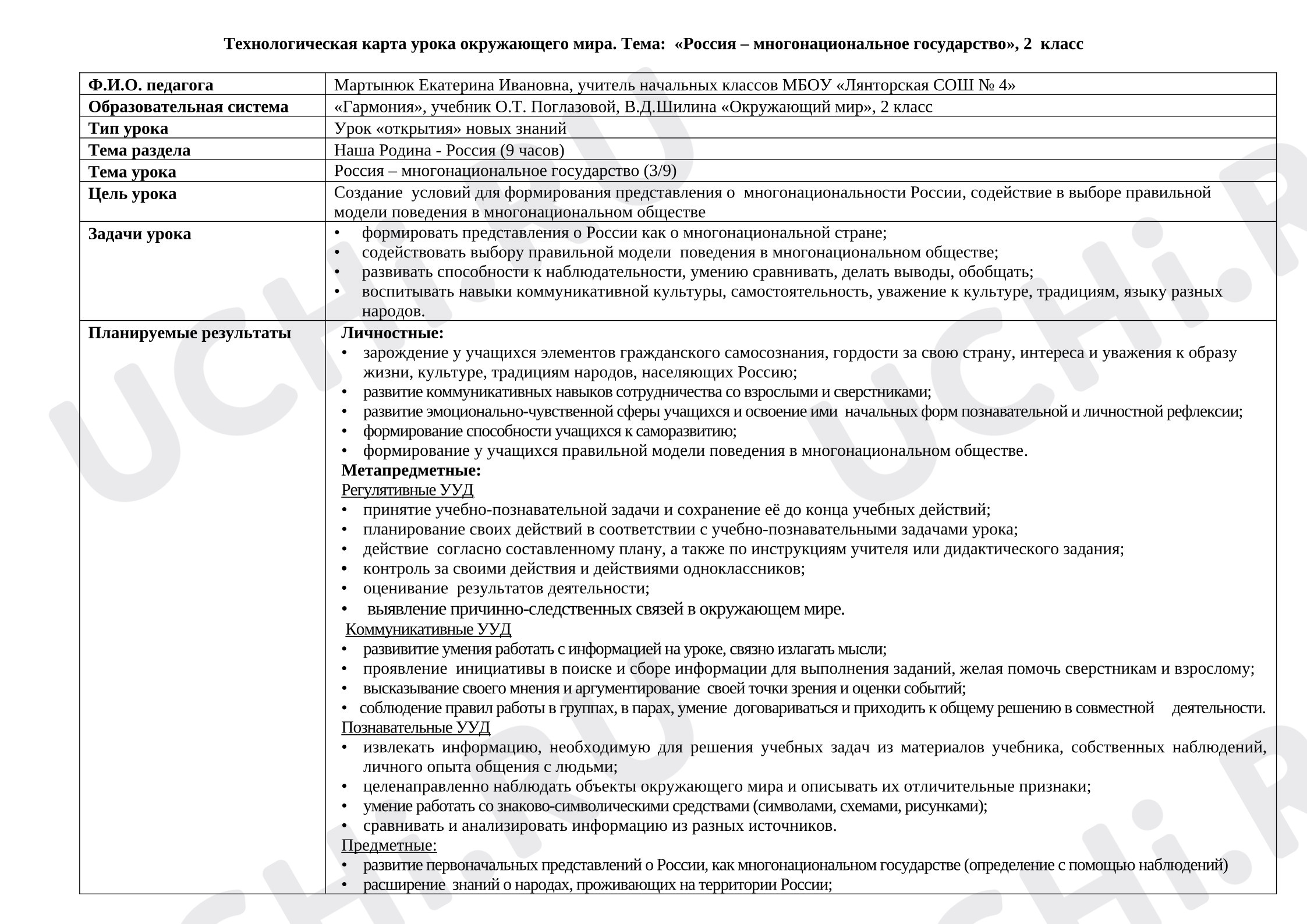 Предпросмотр материала Технологическая карта урока окружающего мира. Тема "Россия - многонациональное государство"