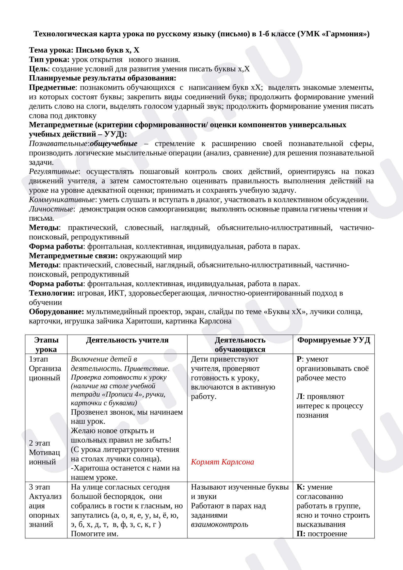 Предпросмотр материала Согласные звуки [x] и [x'], буква Х. Письмо строчной и заглавной буквы Х, ×