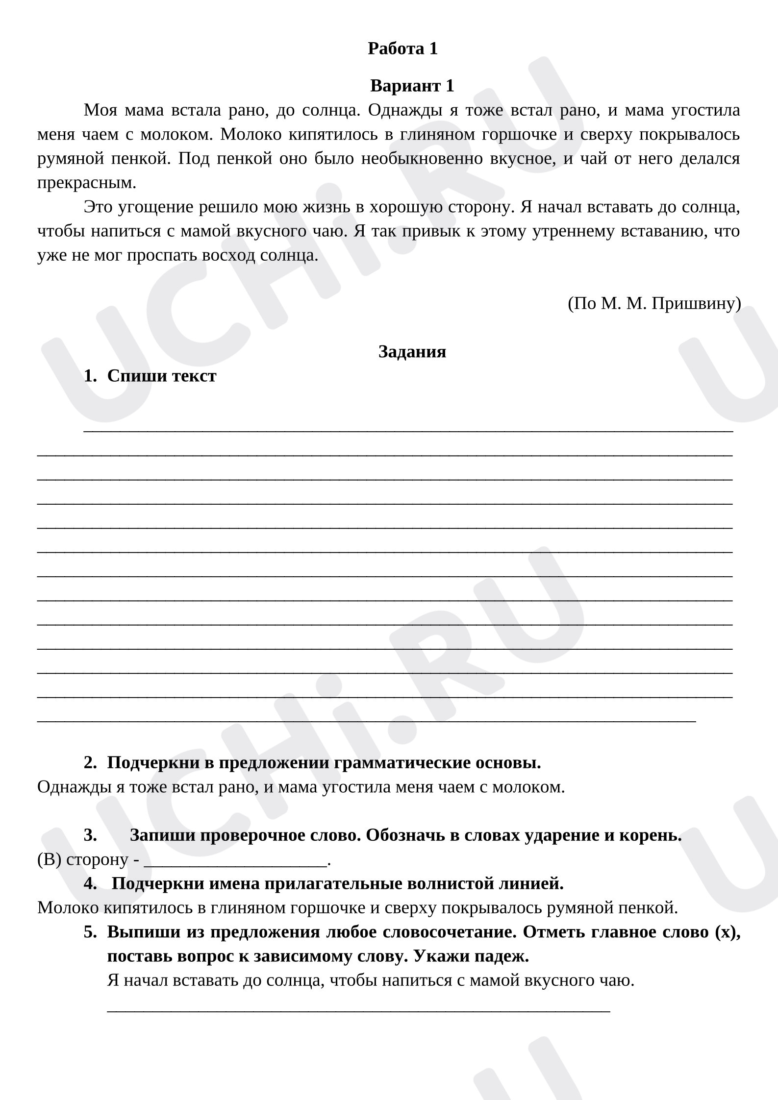 Предпросмотр материала Проверочная работа по русскому языку. Списывание с печатного текста