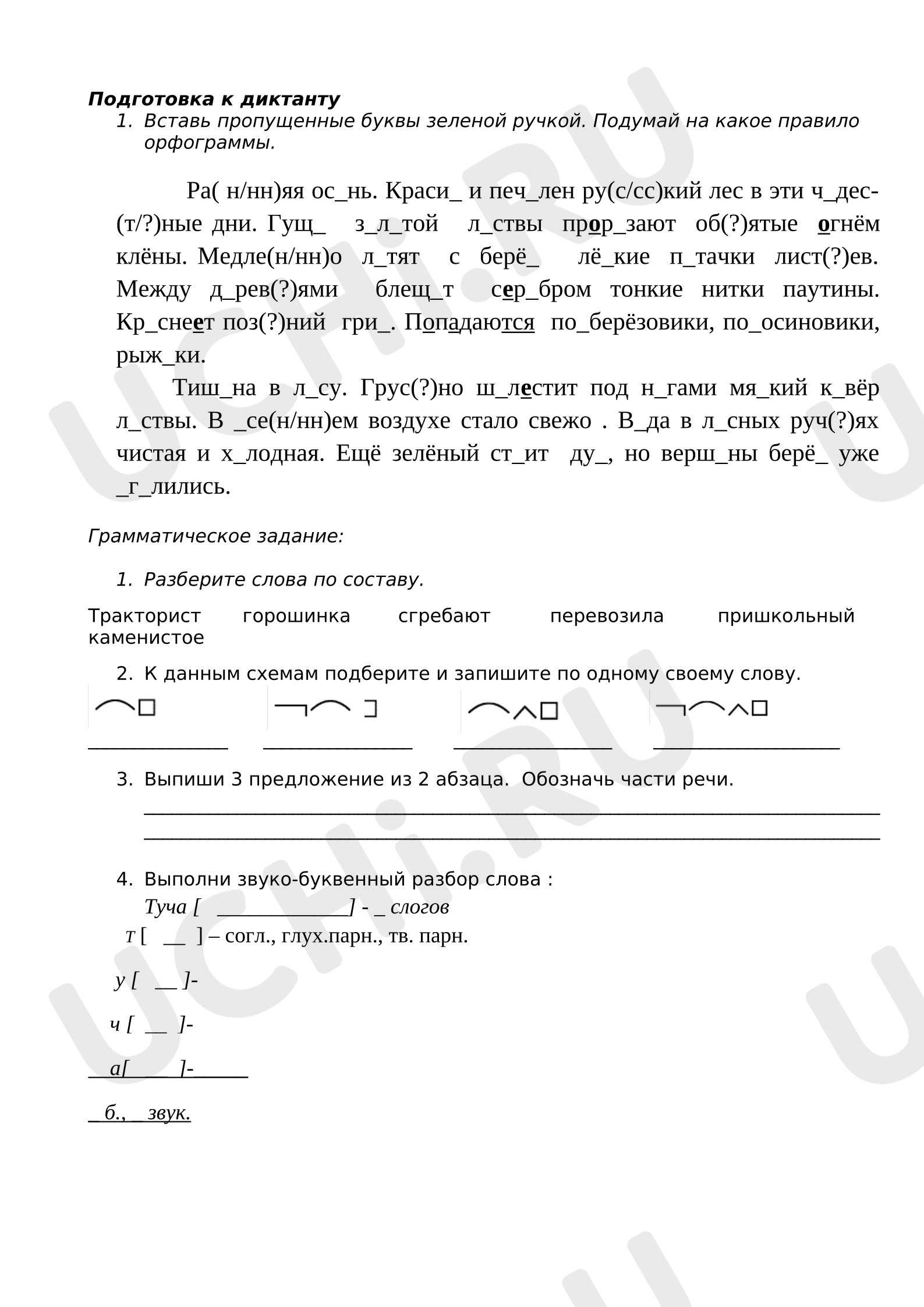 Предпросмотр материала Самостоятельная работа по русскому языку. Подготовка к диктанту.
