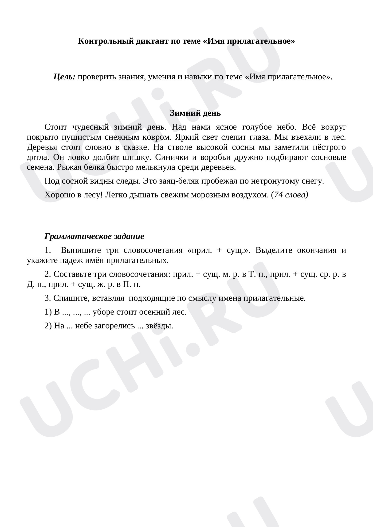 Предпросмотр материала Диктант. Имя прилагательное