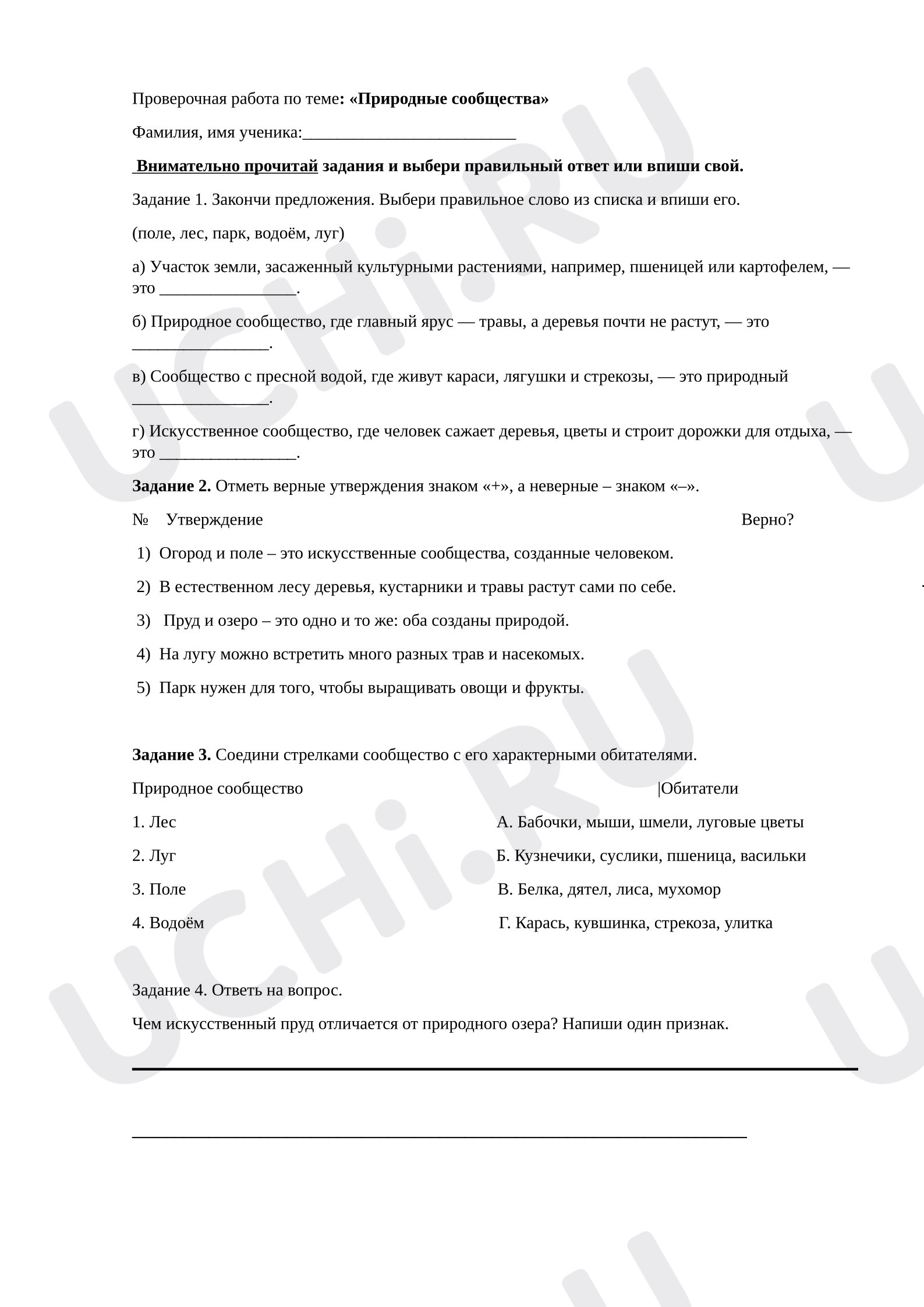 Предпросмотр материала Проверочная работа к уроку окружающего мира.