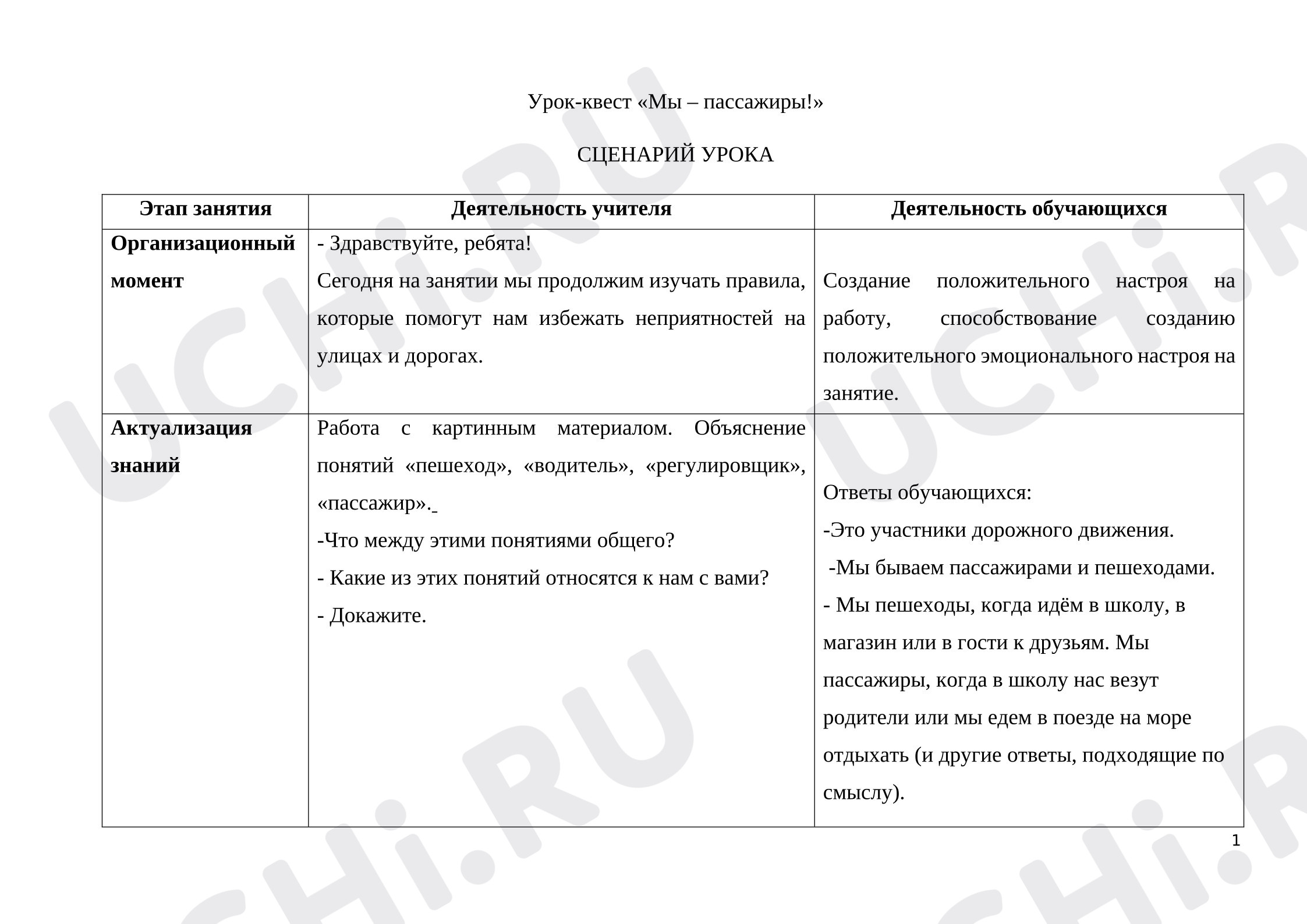 Предпросмотр материала План занятия. Мы-пассажиры!
