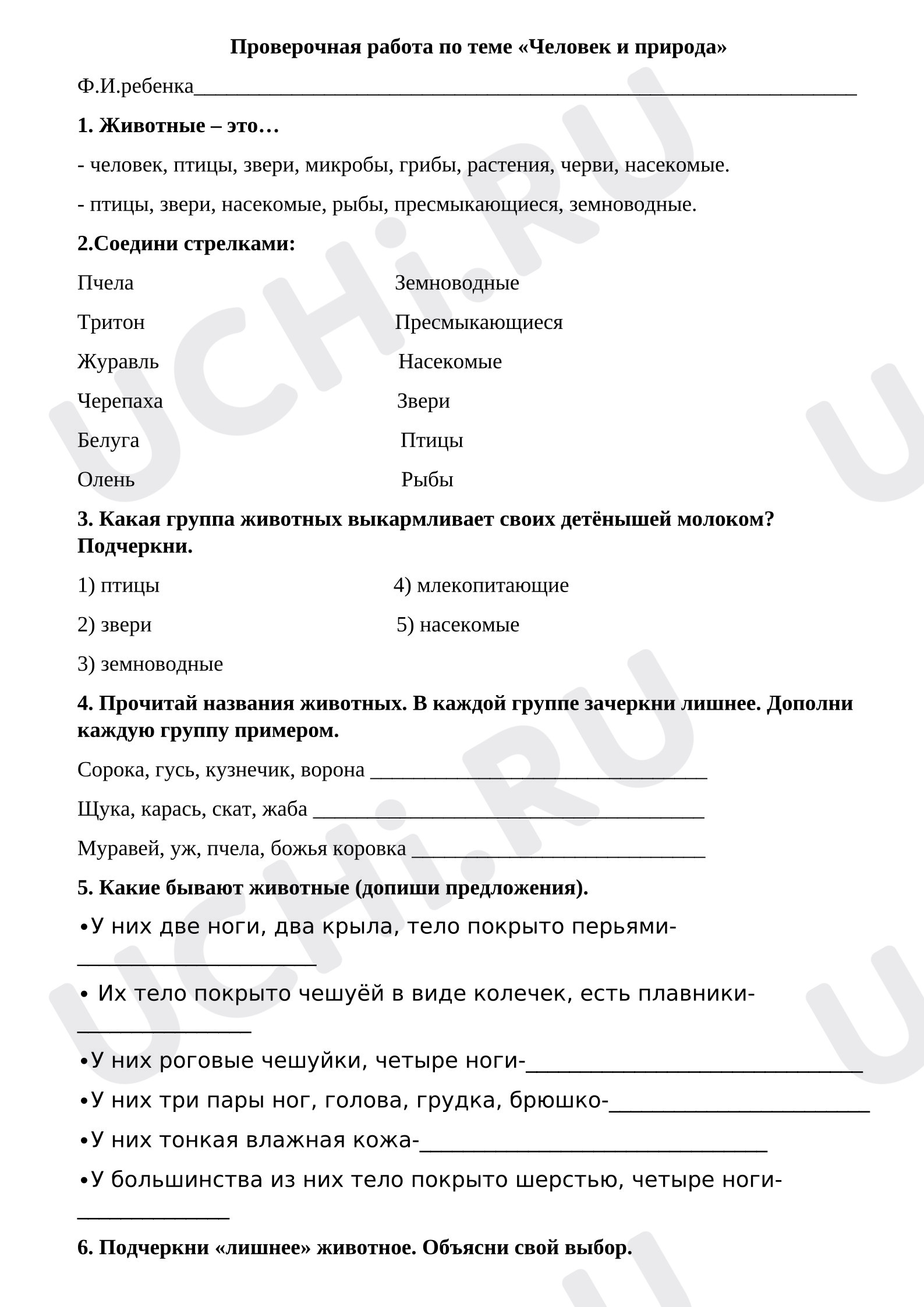 Предпросмотр материала Проверочная работа по окружающему миру "Человек и природа".