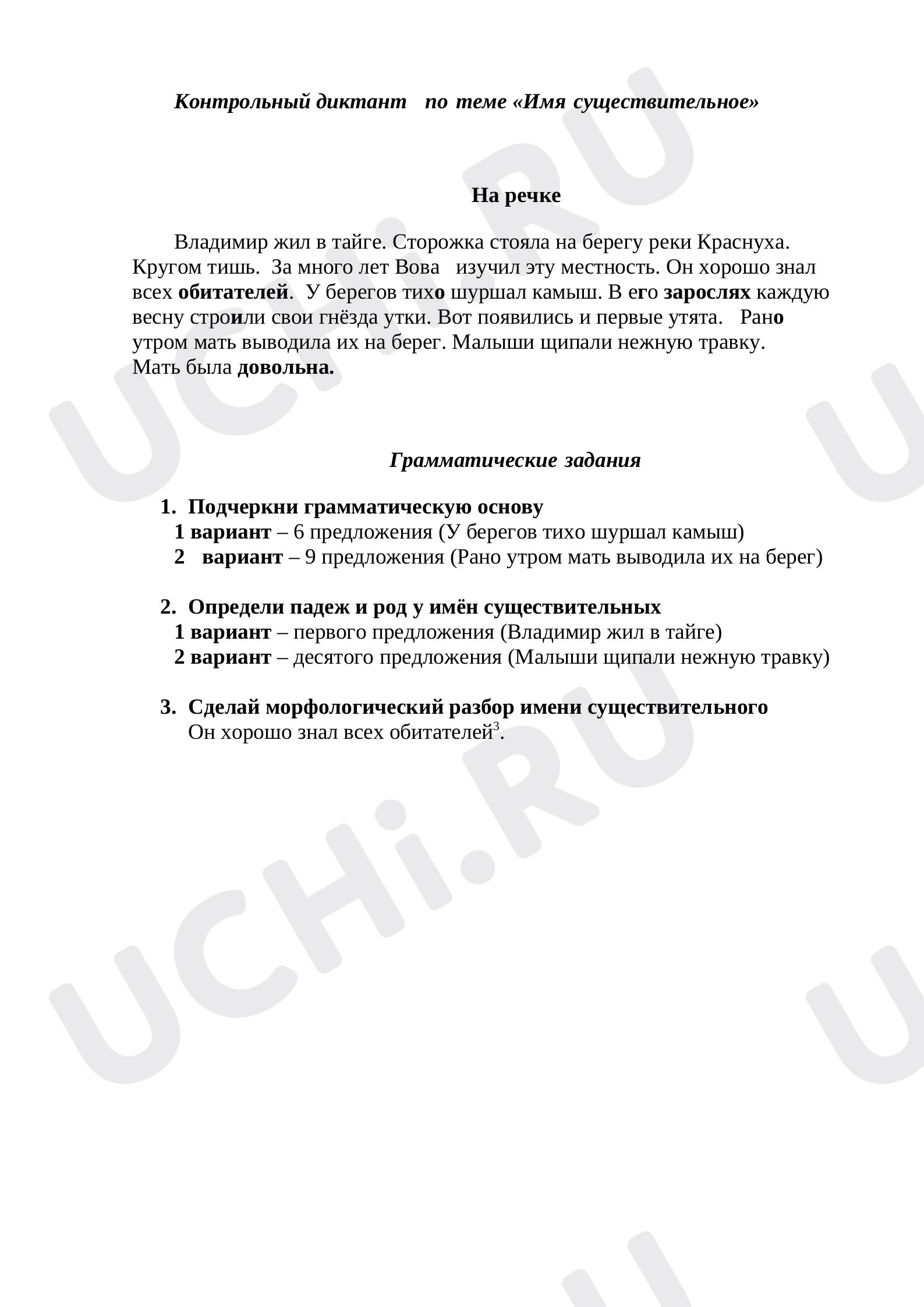 Предпросмотр материала Контрольный диктант по русскому языку по теме "Имя существительное"