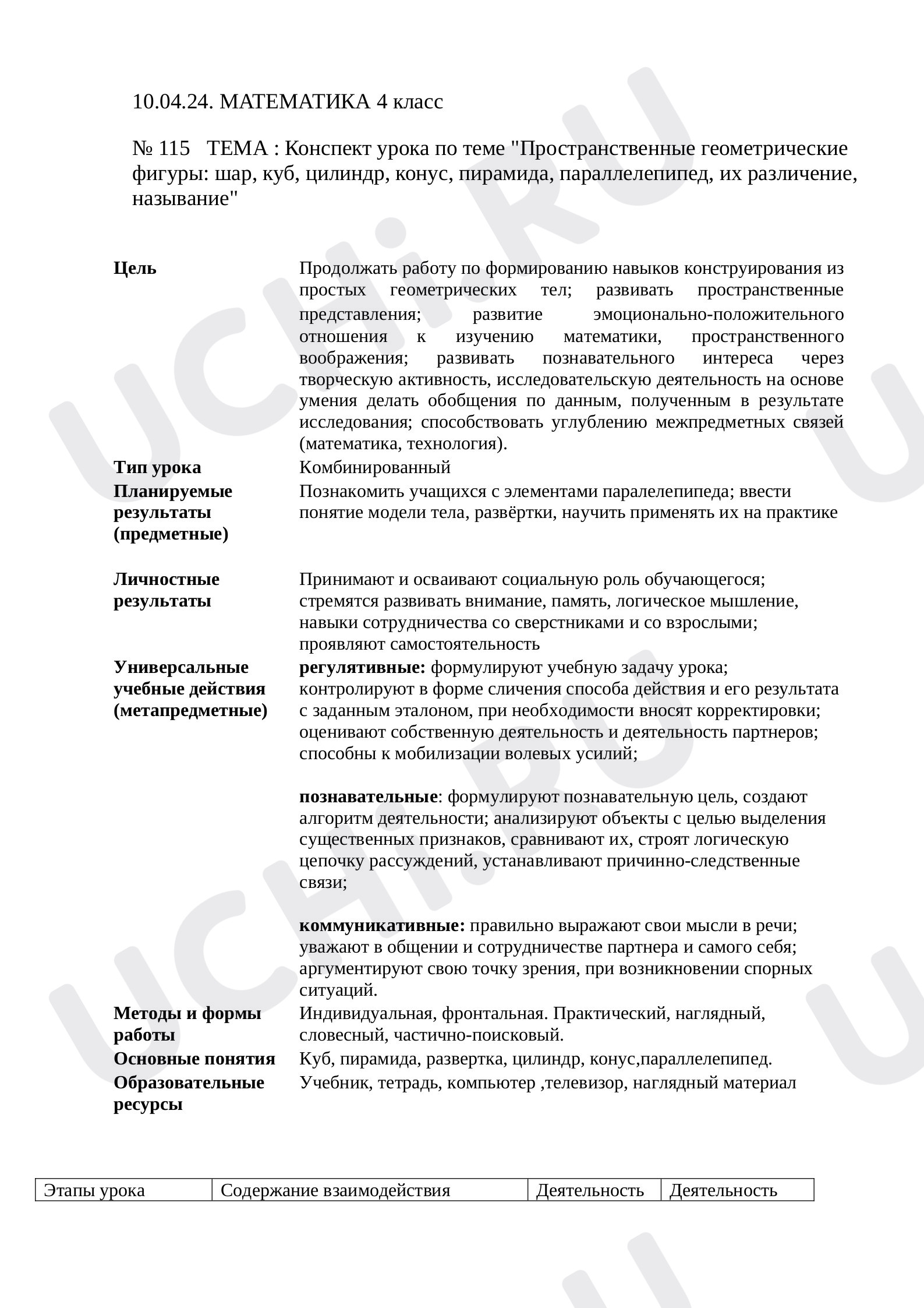 пространственные геометрические фигуры 4 класс презентация