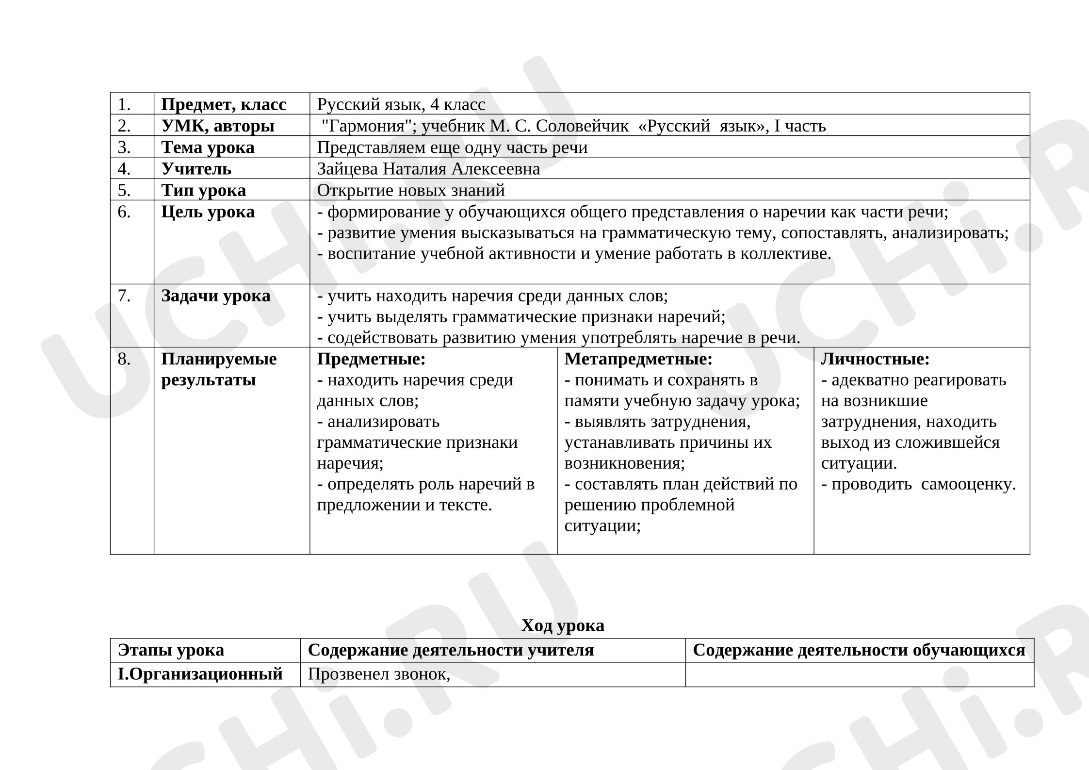 Предпросмотр материала Технологическая карта урока русского языка по теме: "Наречие"