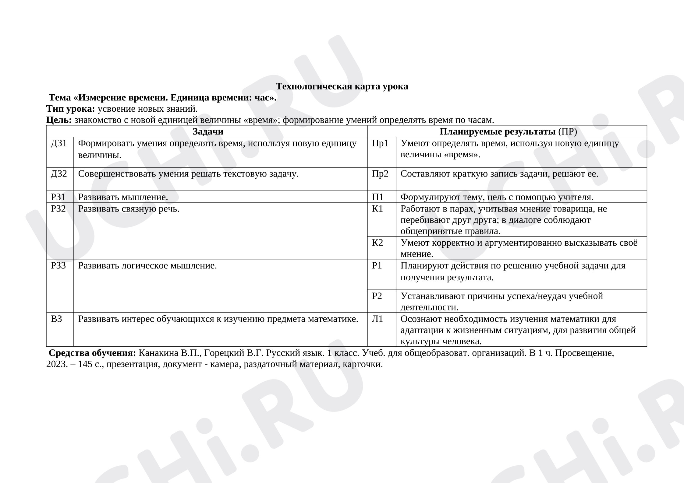 Предпросмотр материала Технологическая карта урока математики. Единицы времени.