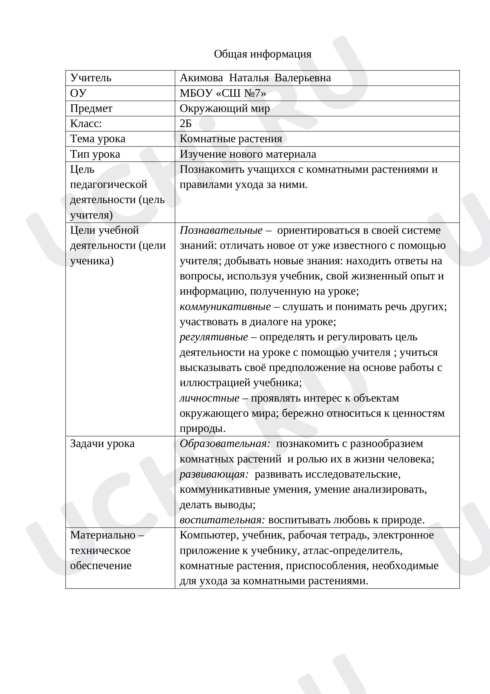 Предпросмотр материала Комнатные растения