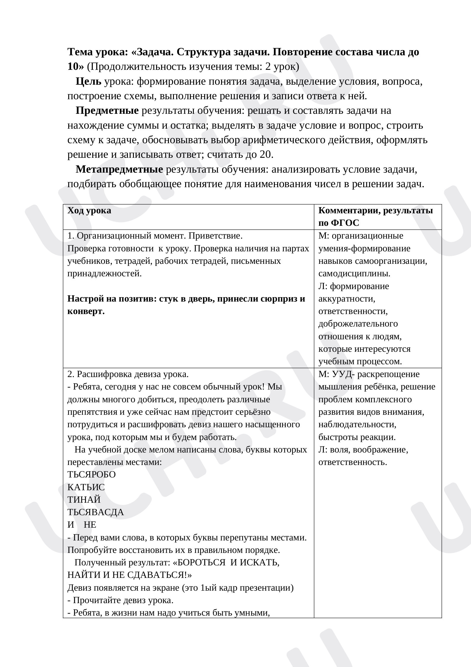 Предпросмотр материала Задача. Структура задачи. Повторение состава числа до 10