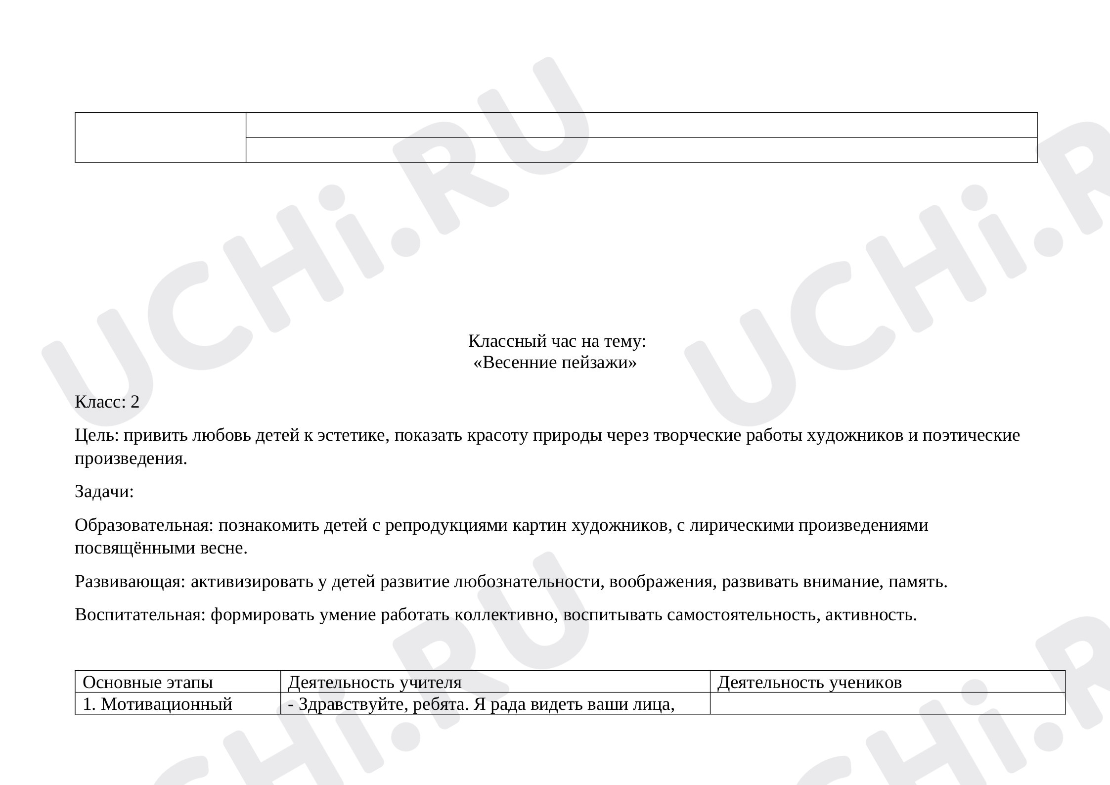Предпросмотр материала Классный час на тему:  «Весенние пейзажи»
