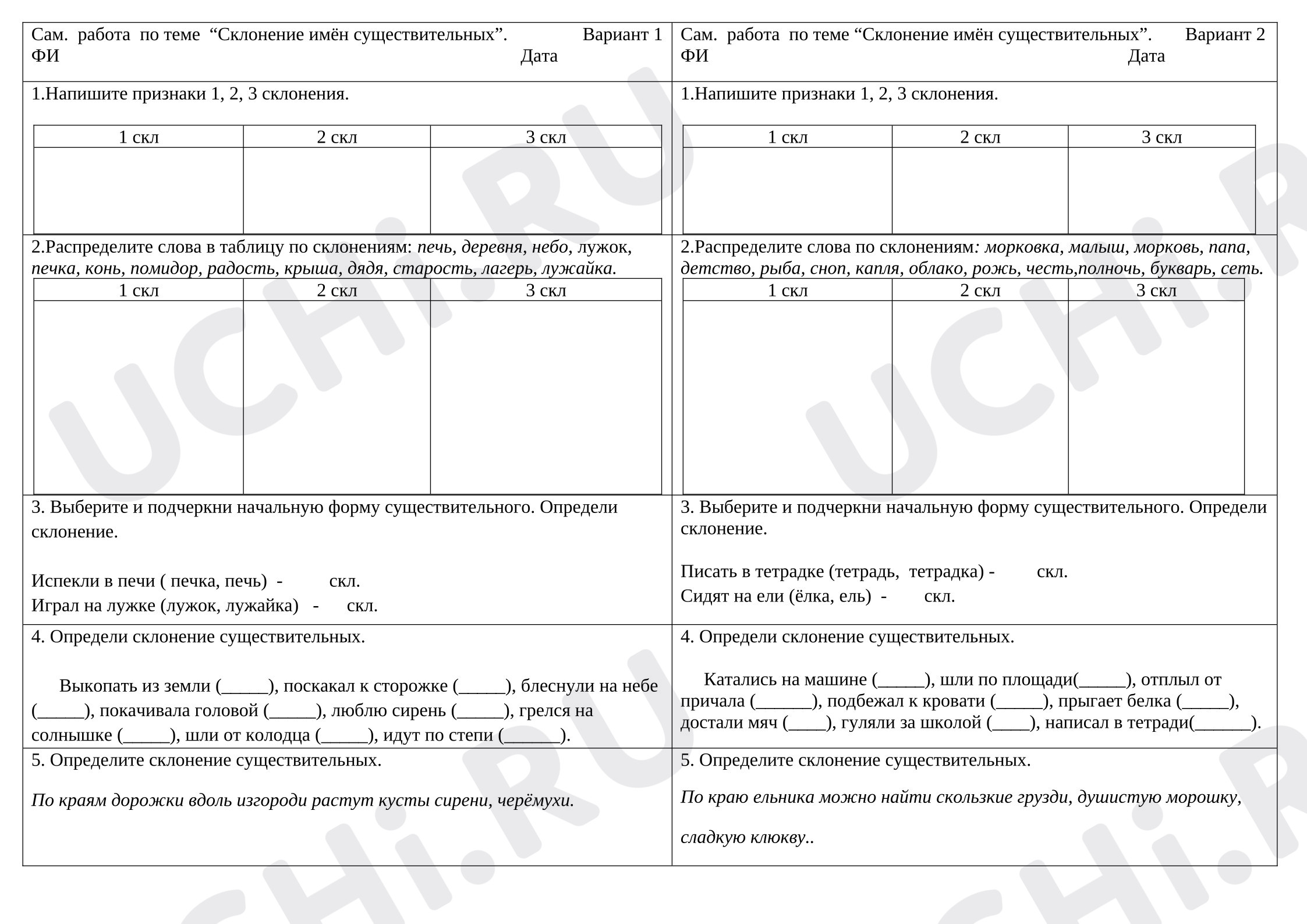 Предпросмотр материала Типы склонений существительных