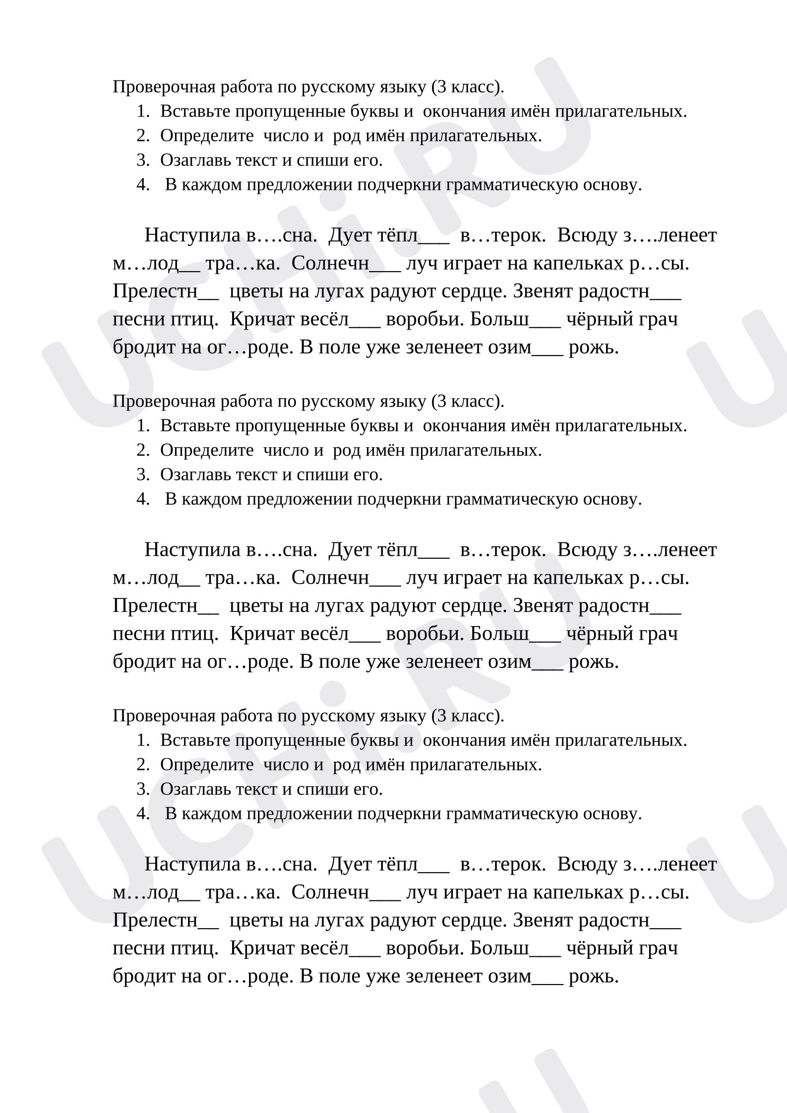 Предпросмотр материала Проверочная работа по русскому языку по теме: Имя прилагательное