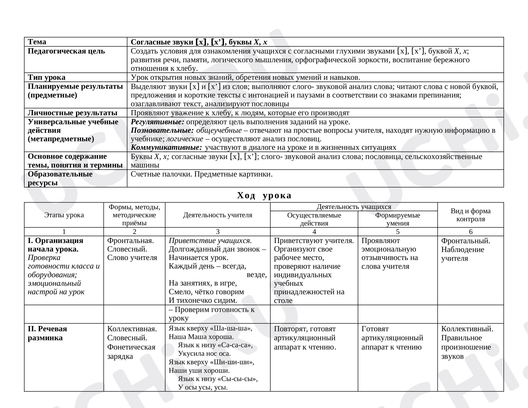 Предпросмотр материала Урок письма в 1 классе по теме "Согласные звуки [х], [х’], буквы Х, х"