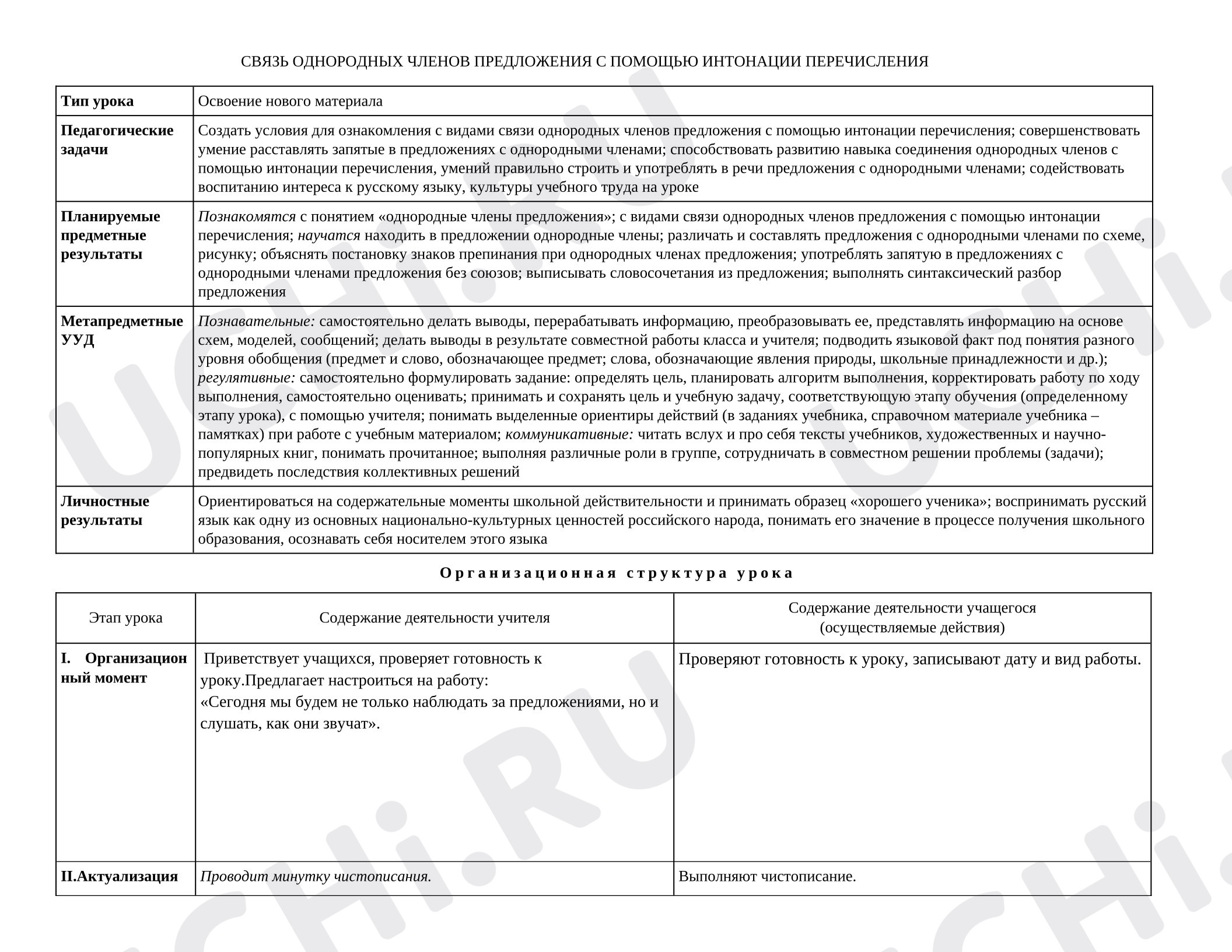Предпросмотр материала Конспект урока русского языка. Однородные члены предложения.