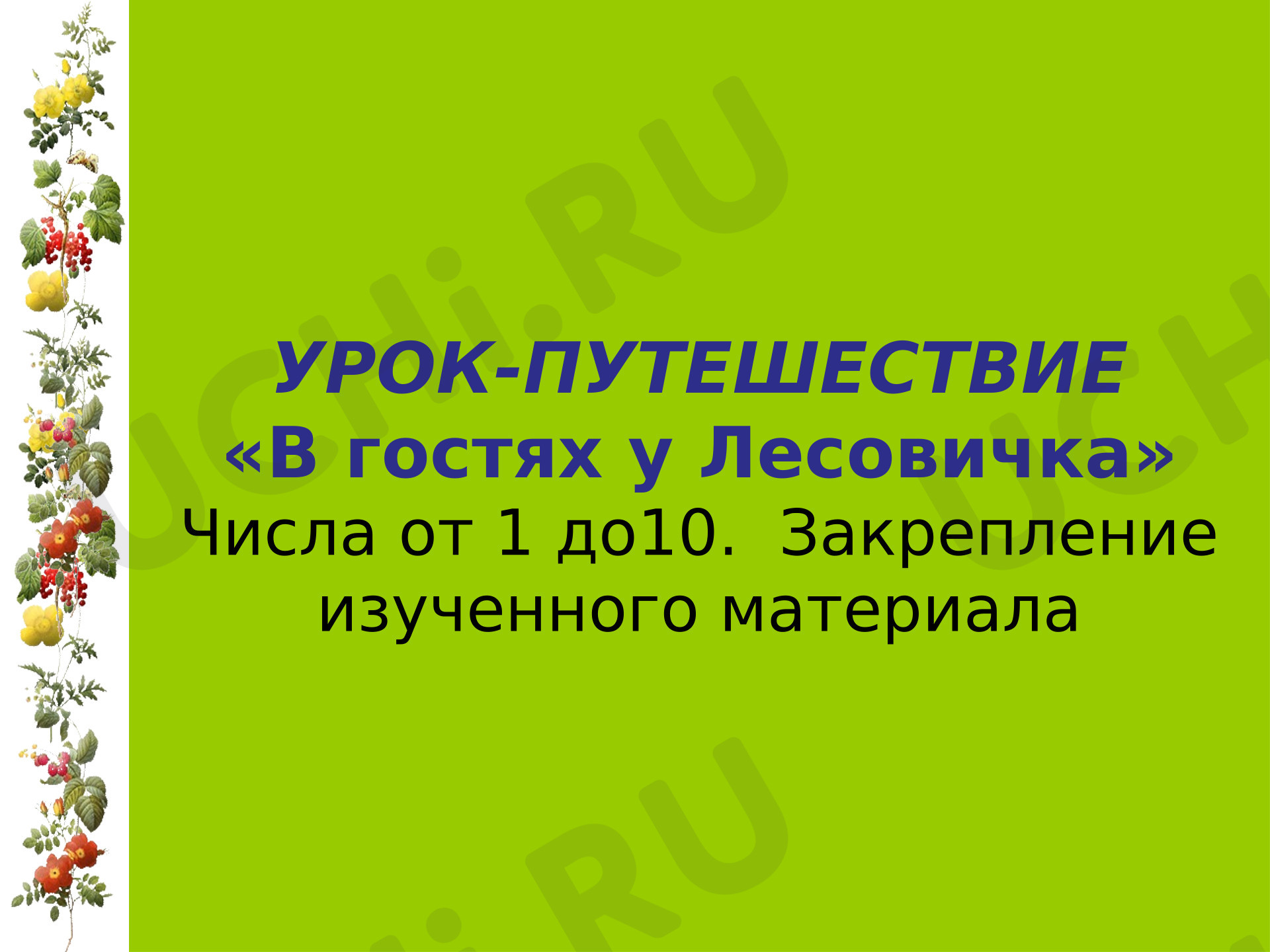 Предпросмотр материала Презентация к уроку математики в 1 классе, Числа от 1 до 10. Закрепление. "В гостях у Лесовичка"